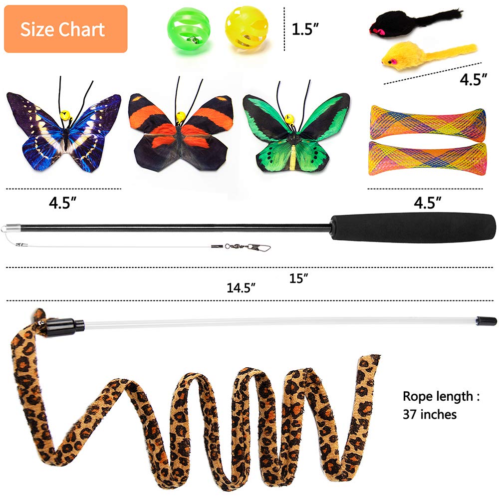 Butterfly Cat Wand Toy Set - 11 PCS Interactive Cat Toys with Realistic Crinkle Catnip Butterflies & Retractable Wand for Indoor Cats - Perfect for Playtime, Exercise and Bonding with Your Kitten