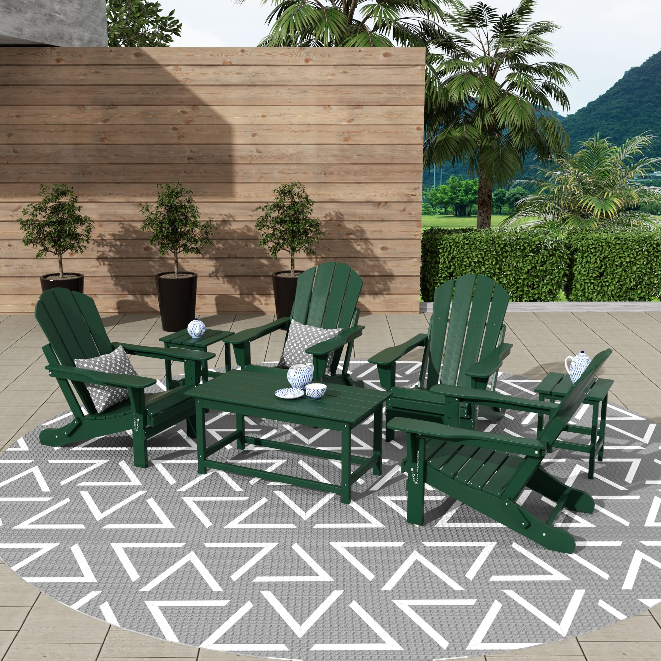 WestinTrends Malibu 3-Piece Outdoor Patio Furniture Set - All-Weather Poly Lumber Adirondack Coffee Table & 2 Side Tables in Dark Green - Perfect for Poolside, Garden, Deck or Backyard Relaxation
