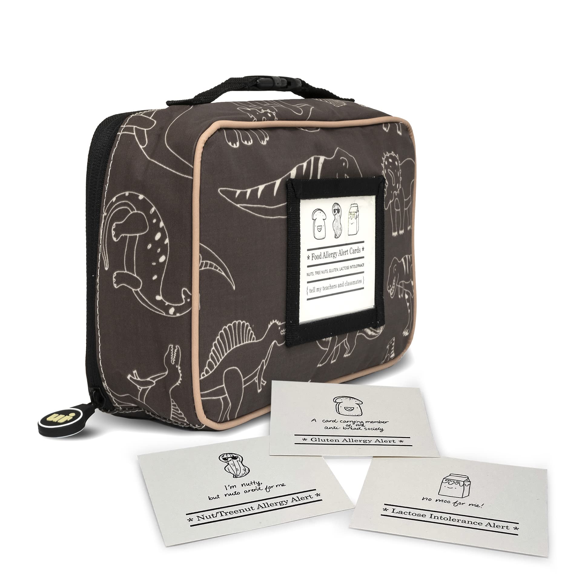 Urban Infant Yummie Insulated Lunch Box for Toddlers - Dinosaur Themed Kids Lunch Bag for Boys & Girls - Perfect for Daycare, Preschool & Travel - Fits Bento Boxes with Allergy Alert Cards - Ideal for School Snacks, Picnics & Family Outings