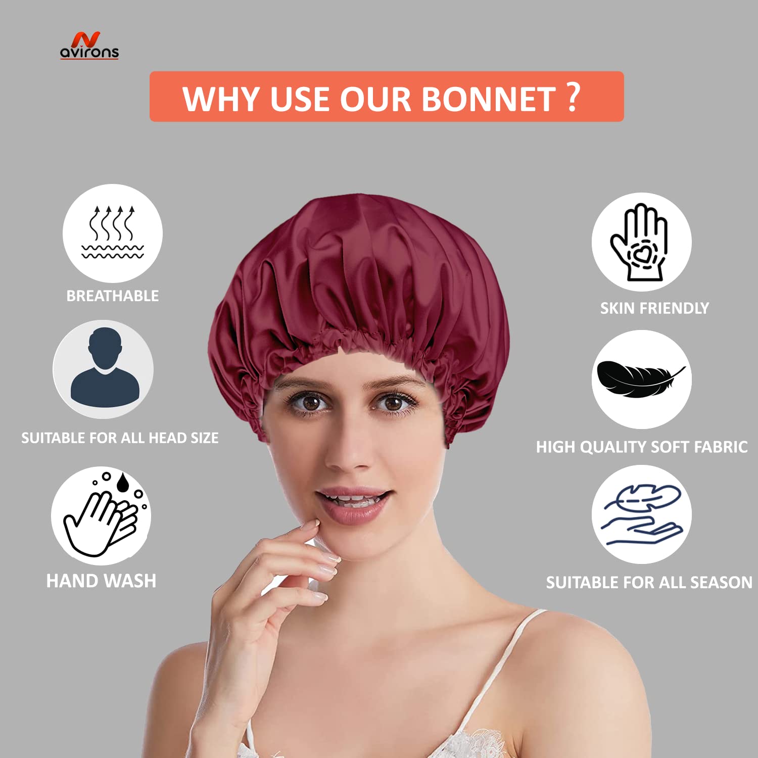 Avirons Silk & Satin Hair Bonnet with Eye Mask for Sleeping - Double Layer Reversible Sleeping Cap for Women - Perfect for Curly, Natural, and Afro Hair Care at Night