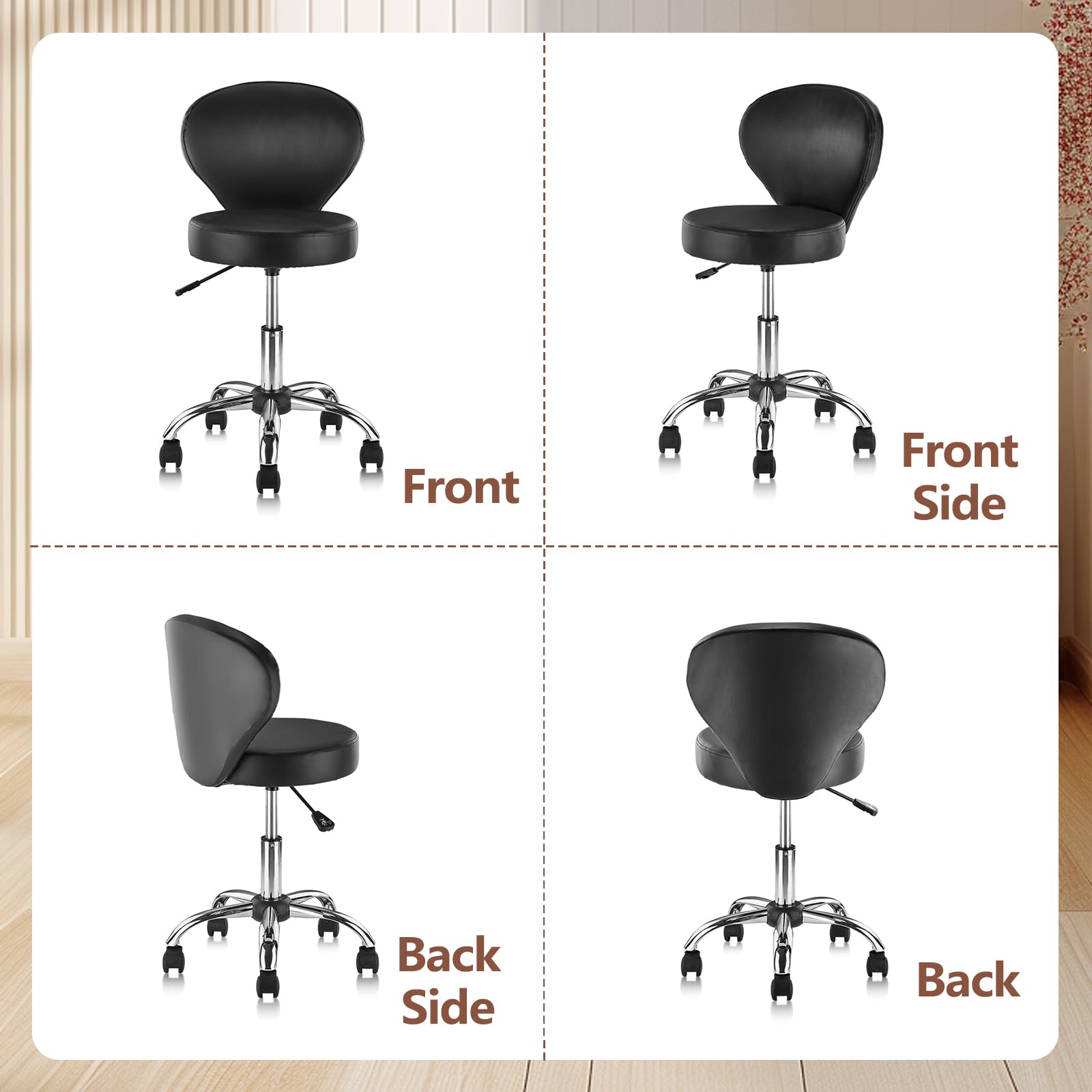 4 Pack PVC Faux Leather Rolling Swivel Salon Stools with Wheels - 15
