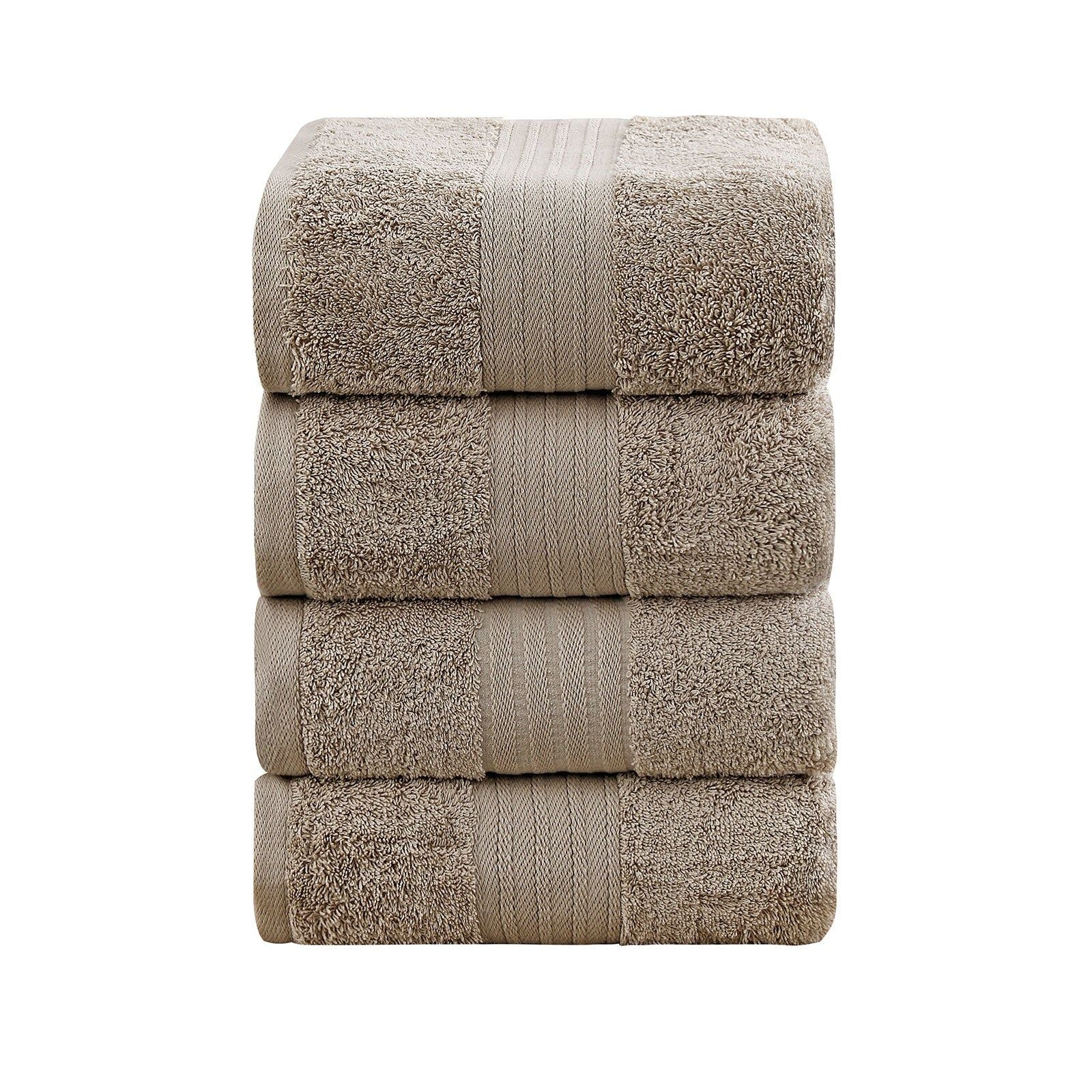 Linenland 4-Piece 100% Cotton Bath Towel Set - Ultra Soft & Absorbent - Sandstone Color - Perfect for Bathroom, Spa & Beach Use