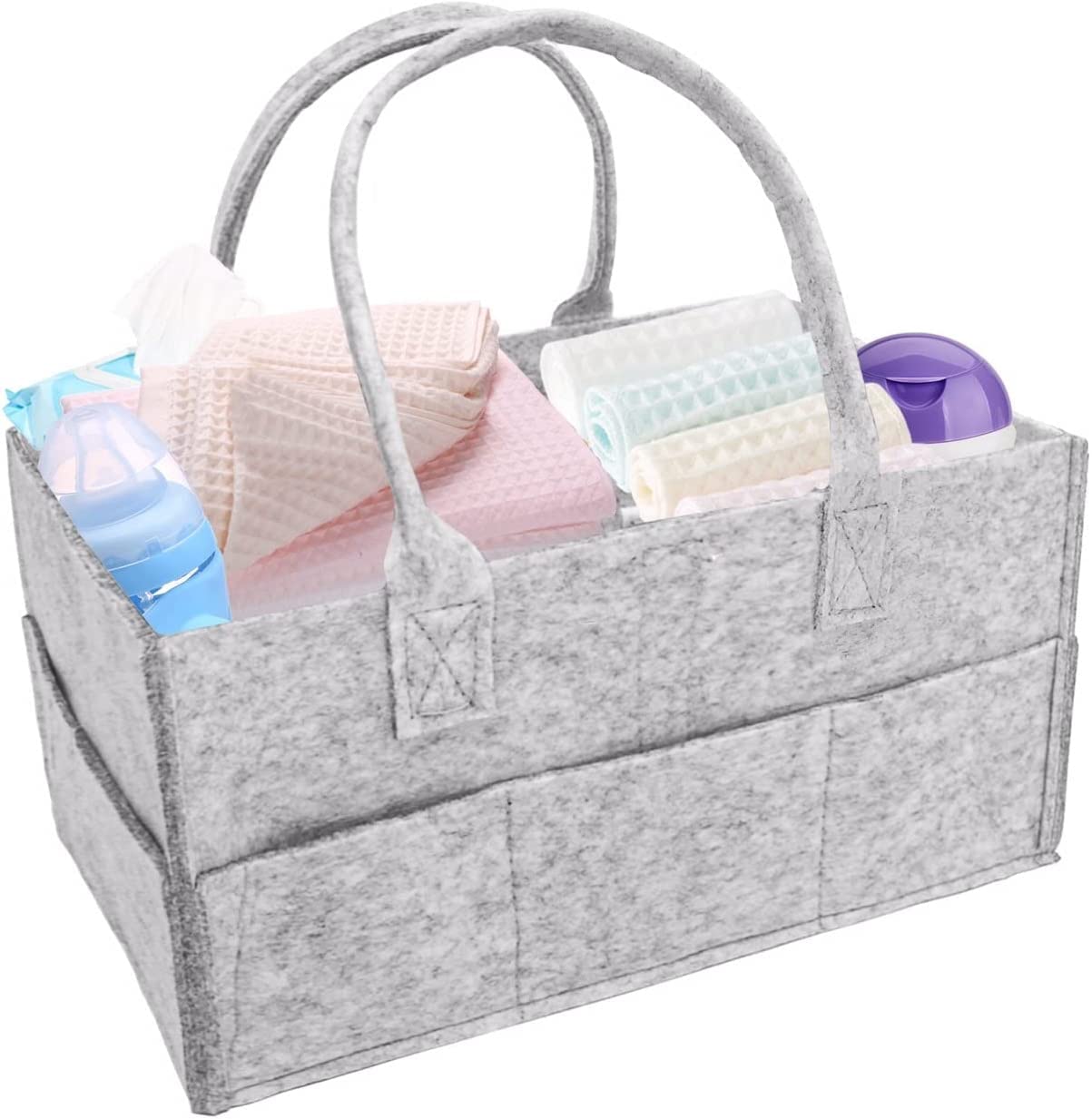 Portable Baby Nappy Caddy Organizer - Grey Nursery Storage Basket & Travel Tote Bag for Diapers, Wipes, and Newborn Essentials - Perfect for Changing Table, Car, and Baby Shower Gifts