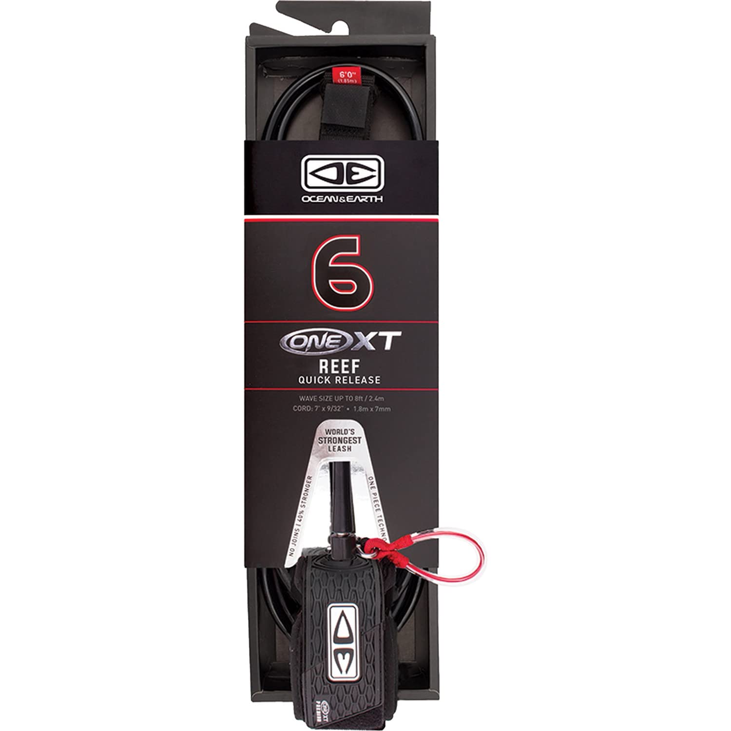Ocean & Earth One XT Big Wave Surfboard Leash with Pin Release System - 6ft Black - Perfect for High-Performance Surfing and Big Wave Riding