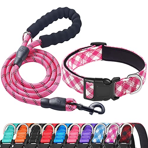 Pink Plaid Collar+Leash