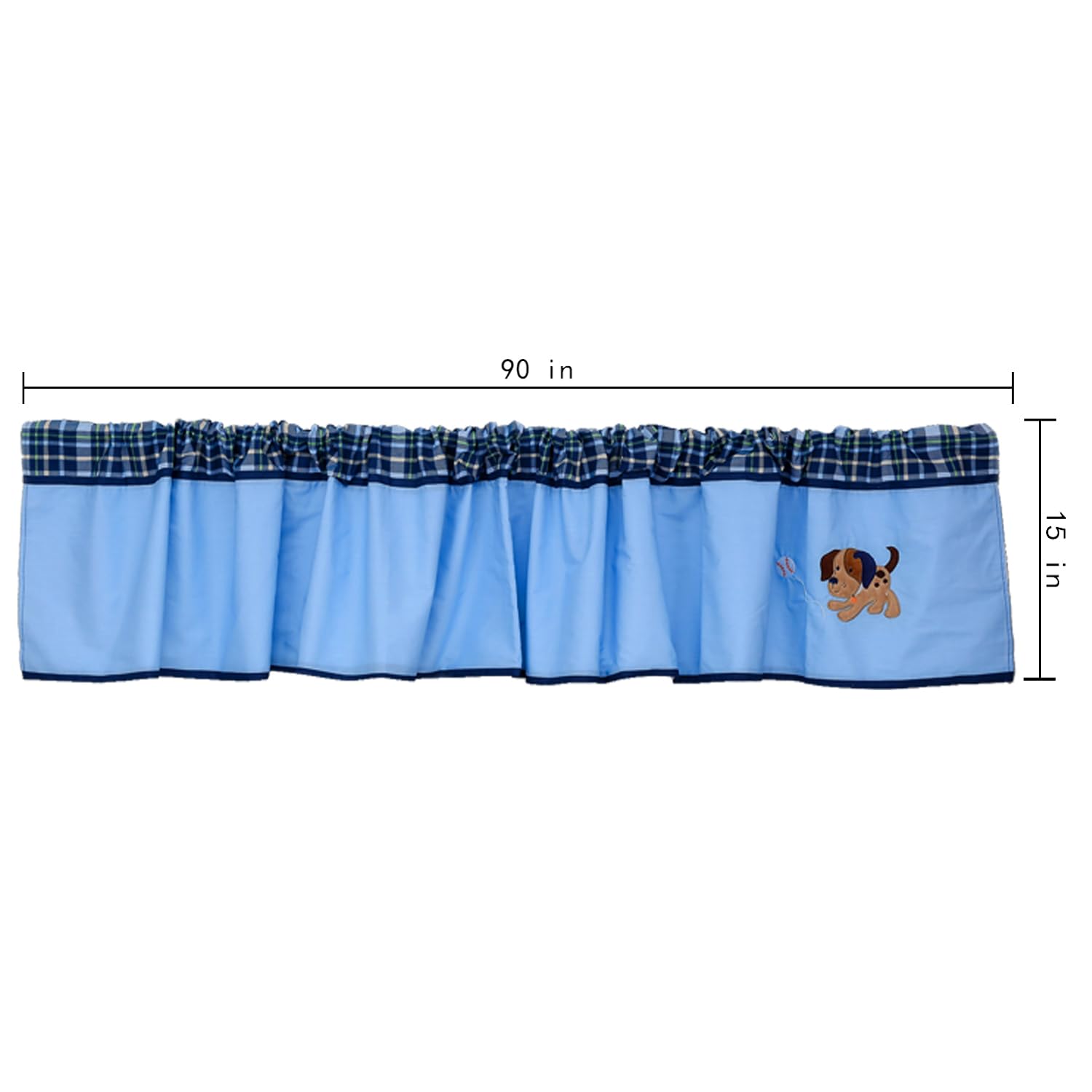 Blue Embroidered Puppy Baseball Sports Themed Window Valance - Nursery & Kids Room Decor - Perfect for Toddler Bedroom, Playroom, and Daycare Window Treatments (1 PC)