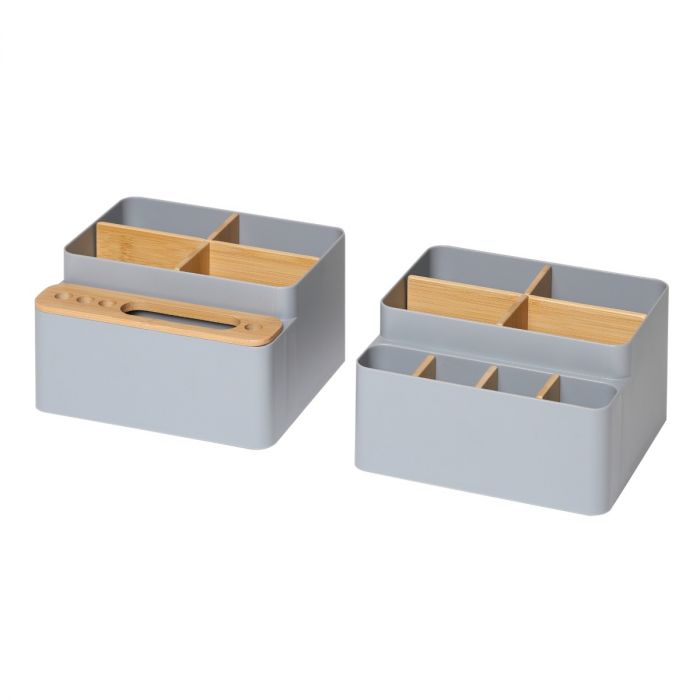Premium 2-Piece Bamboo Caddy Set in Elegant Gray - Perfect for Kitchen, Bathroom & Office Organization