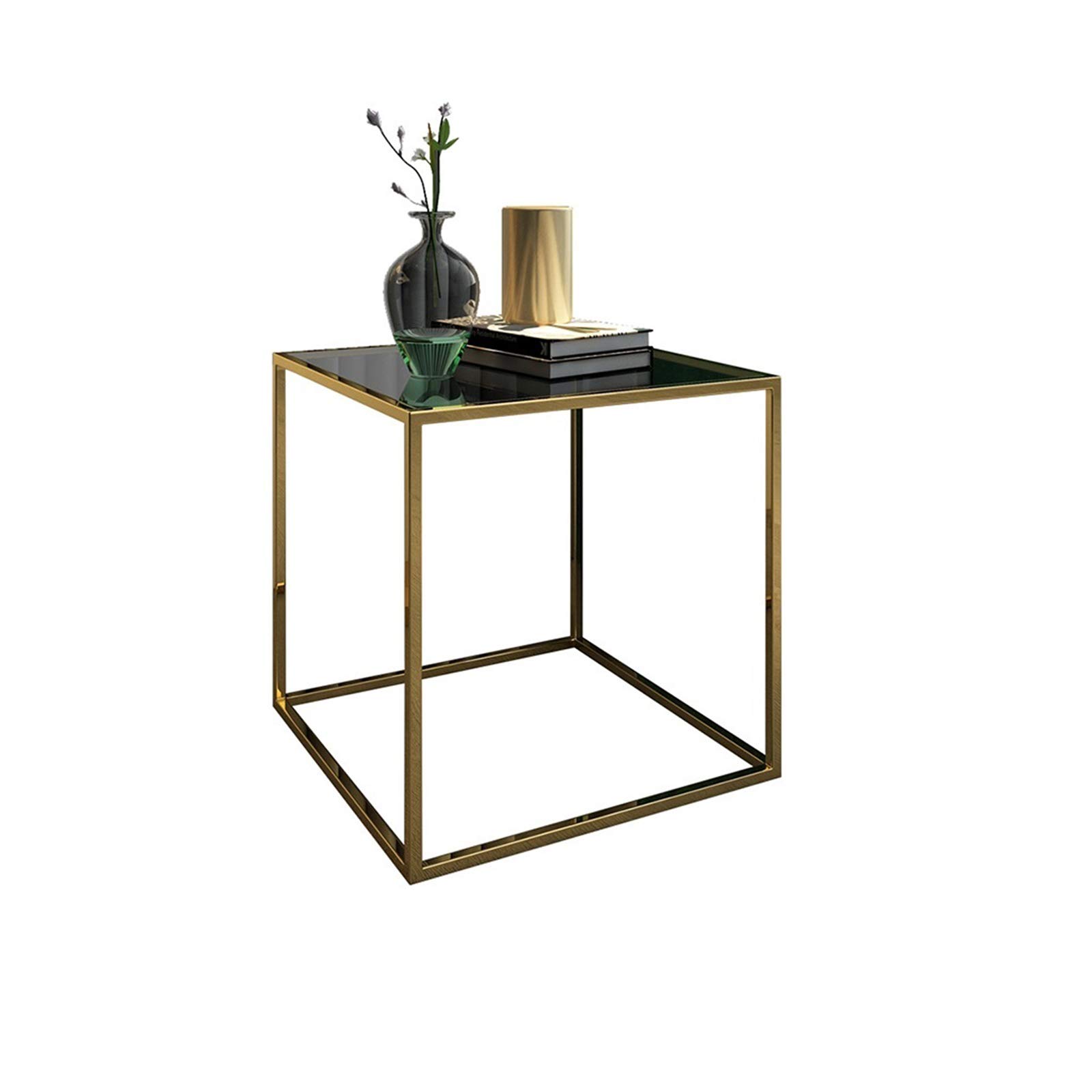 Nordic Square Glass Side Table with Gold Frame - 48x48x48cm Small Corner Table for Living Room, Bedroom, Sofa - Waterproof & Durable - Perfect for Reading Nook, Coffee Table, or Nightstand