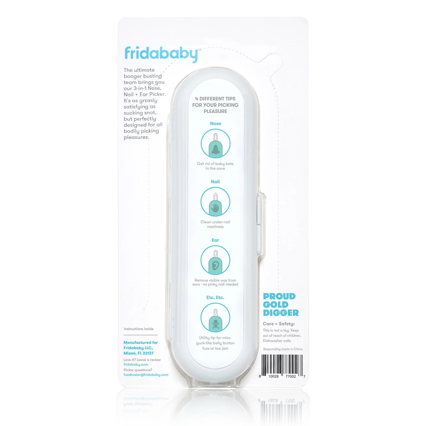 Frida Baby 3-in-1 Nose & Ear Cleaner Tool - Safe Baby Nose Sucker, Ear Wax Remover, and Nail Clipper Set for Newborns & Infants - Perfect for Gentle Hygiene Care at Home or Travel