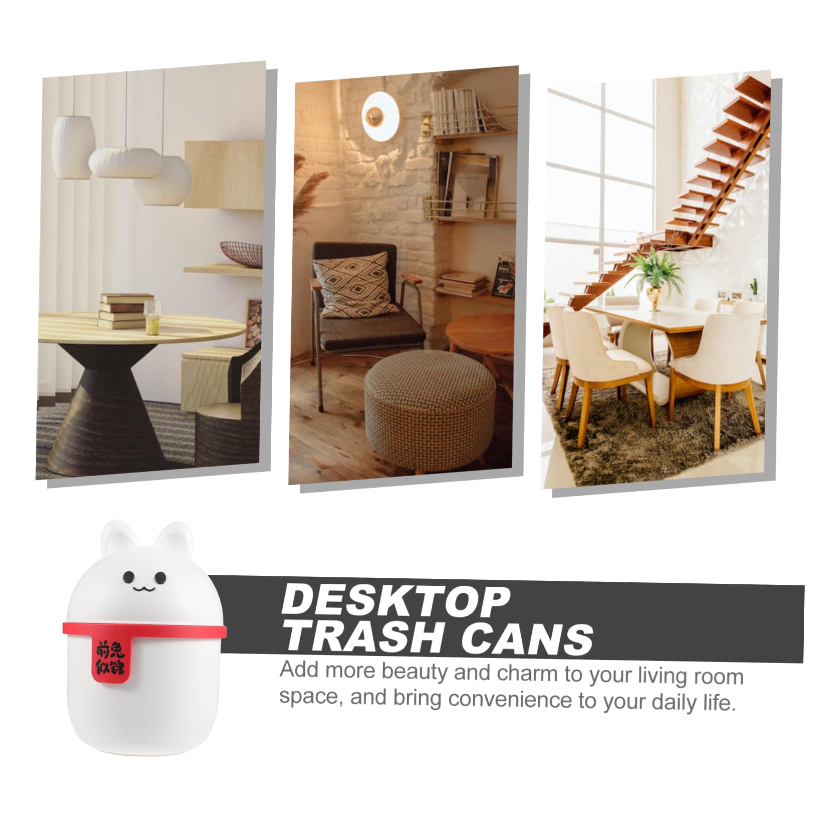 DOITOOL Mini Trash Can with Lid - Small Plastic Waste Basket, Cute Cartoon Rabbit Shape for Home, Office, Vanity & Bathroom - Perfect for Desks, Cars & Countertops