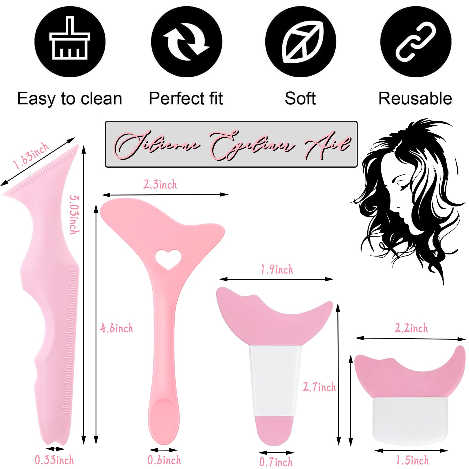 4-in-1 Silicone Eyeliner Aid & Mascara Shield - Multifunctional Eye Makeup Tool for Women & Beginners (Pink) | Perfect for Smudge-Free Eyeliner, Mascara Application & Eye Shadow Blending | Great for Home, Travel & Professional Makeup Kits