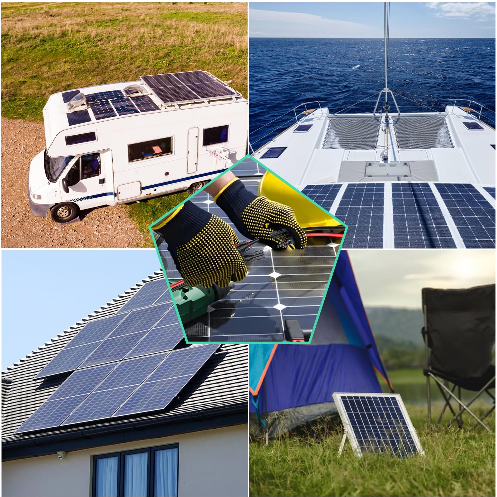 4-in-1 Solar Panel Parallel Connector Kit - 10AWG Y Branch Adapter with Tool-Free Installation (FMMMM/MFFFF) for RV, Boat & Off-Grid Solar Systems