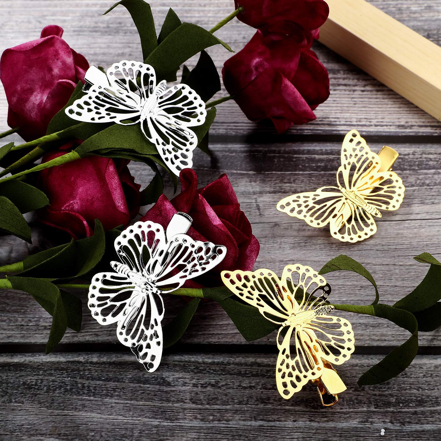 24-Piece Gold Butterfly Hair Clips Set - WILLBOND Metallic Hollow Hairpins for Women & Girls (12 Left & 12 Right Styles) - Perfect for Weddings, Parties & Everyday Hair Accessories