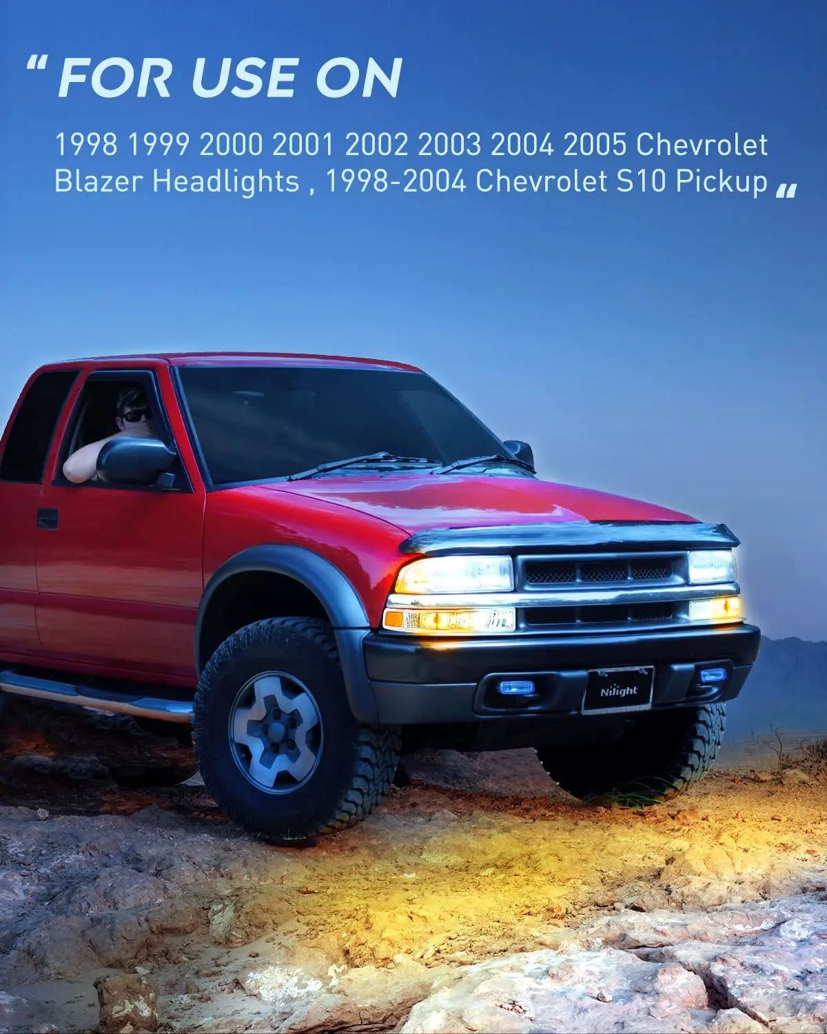 1998-2005 Chevy Blazer & S10 Replacement Headlight Assembly with Chrome Case & Amber Reflector - Compatible with 1998 1999 2000 2001 2002 2003 2004 2005 Models - Perfect for Night Driving & Auto Restoration Projects