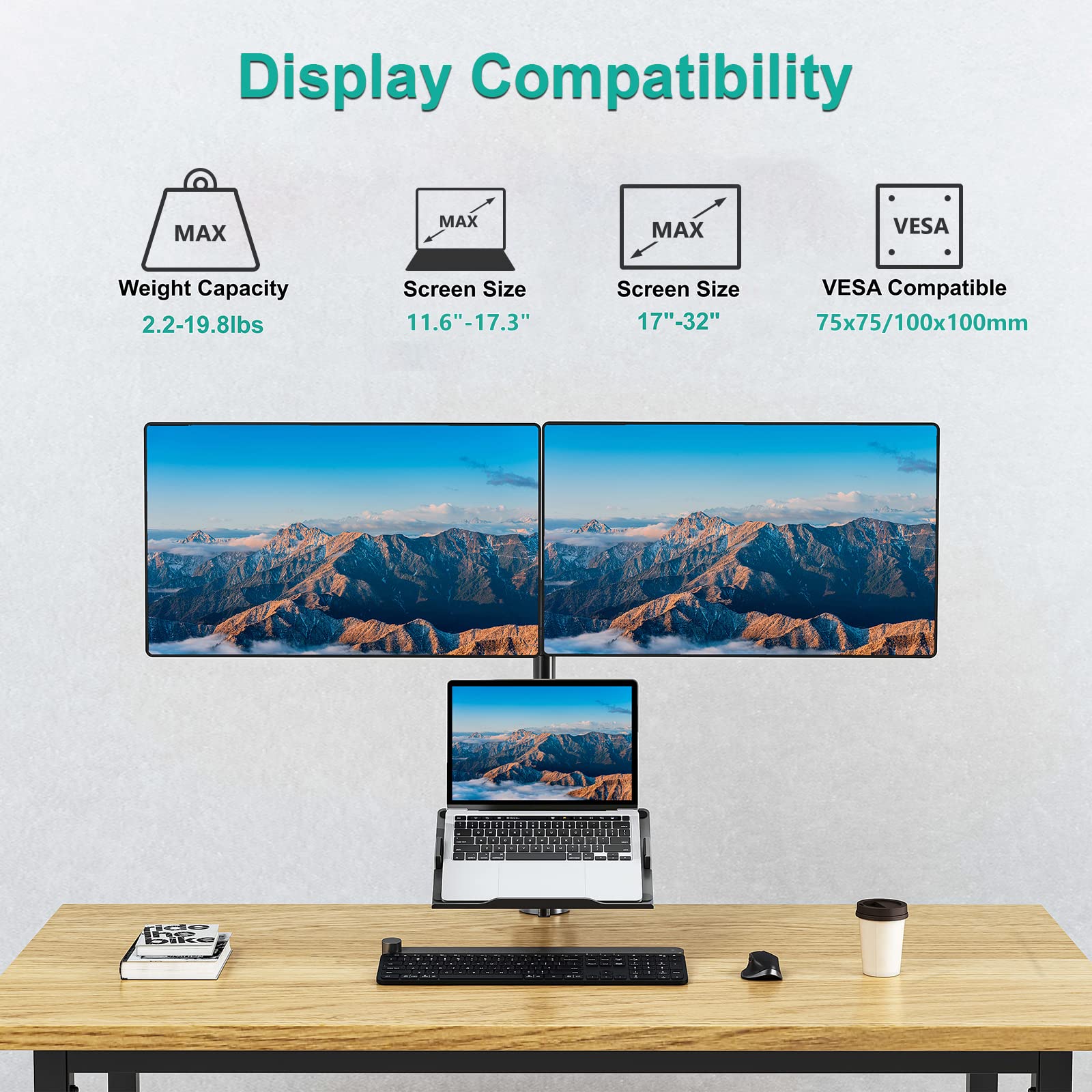 WALI Adjustable Spring Arm Dual Monitor Stand for 17