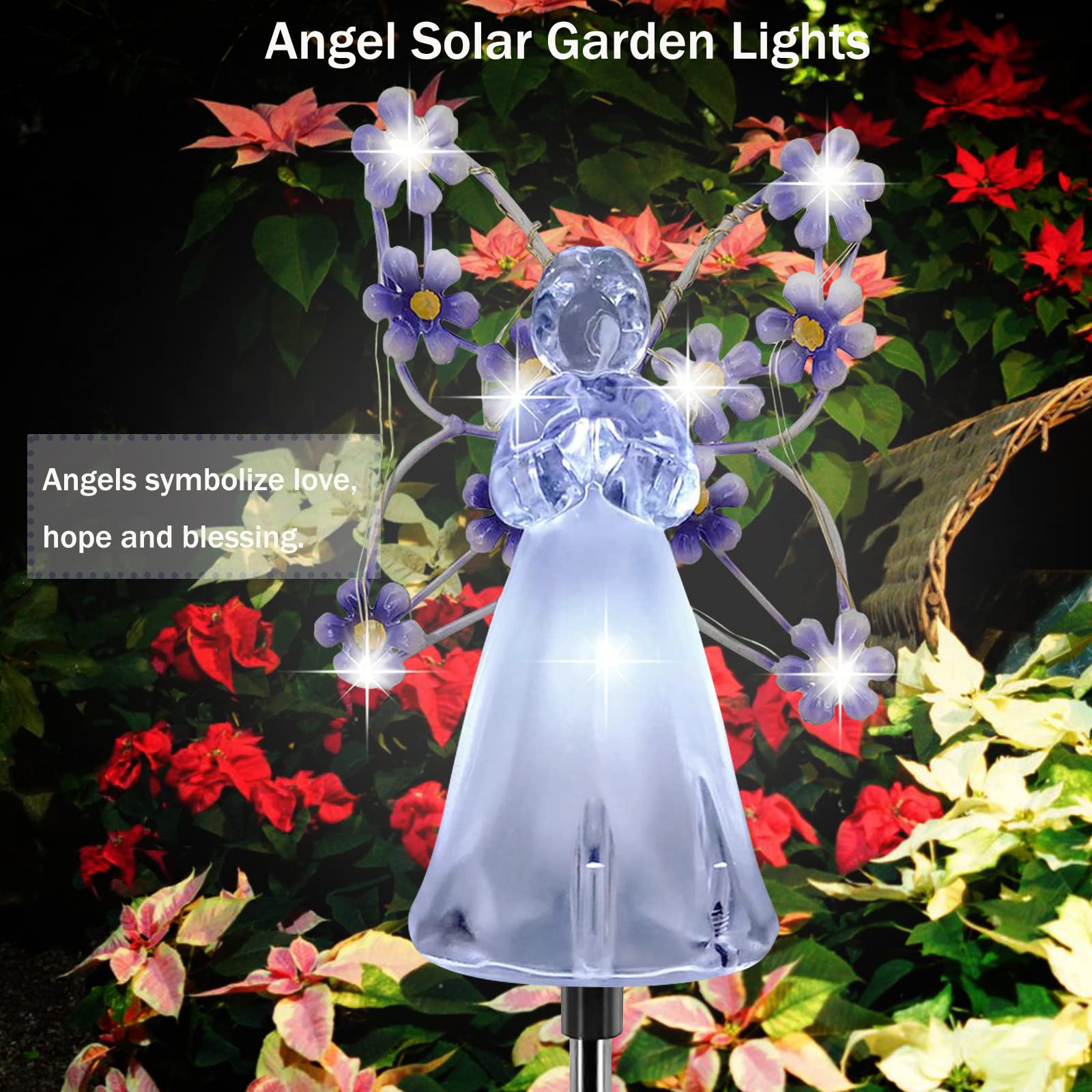 Solar Powered LED Angel Garden Lights - Waterproof Outdoor Solar Stake Lights for Pathway, Patio, Yard, Lawn, Grave & Cemetery Decor - Memorial Sympathy Gift (Purple) | Perfect for Landscape Lighting, Nighttime Safety & Decorative Ambiance