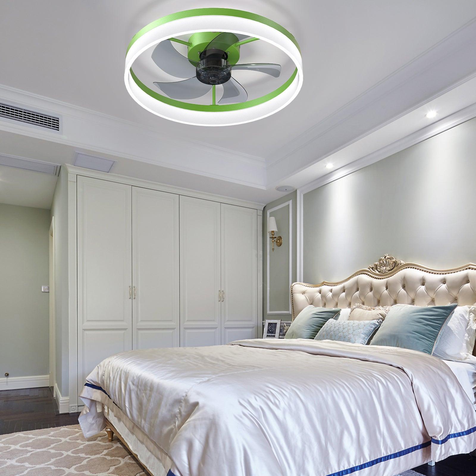 Modern Dimmable LED Ceiling Fan with Light - Ultra Thin Design, Embedded Installation, Energy Efficient (Green) - Perfect for Living Room, Bedroom, and Office Spaces