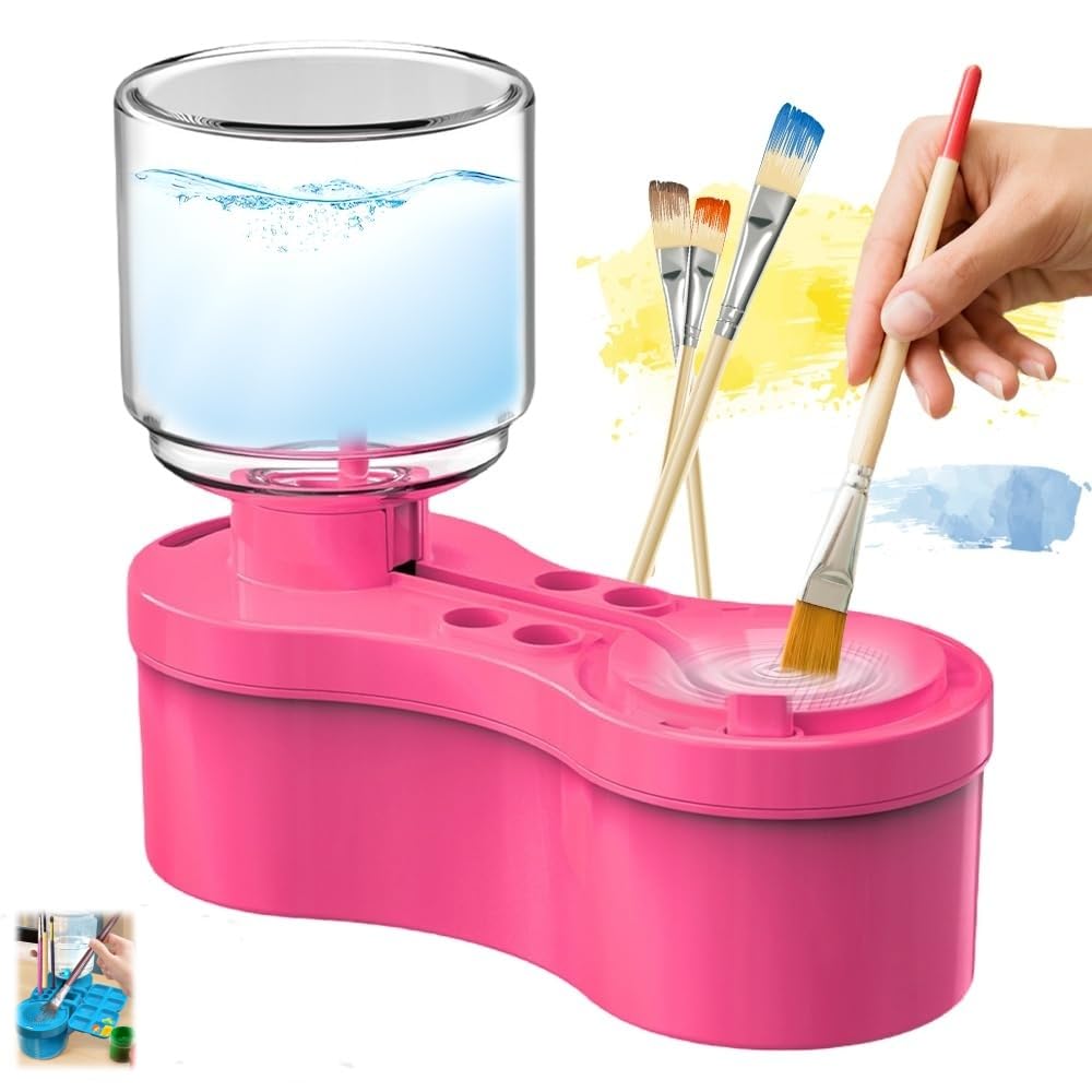 Premium Paint Brush Cleaner with Paint Tray - Acrylic Brush Washer & Water Dispenser Tool - Perfect for Artists, DIY Projects & Home Painting (1 Pack, Red)