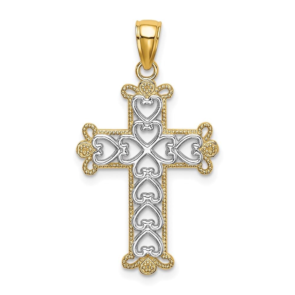 14K Yellow Gold Beaded Cross Charm Pendant - Elegant Polished Textured Design for Necklace, Bracelet & Jewelry Making - Perfect Gift for Women, Teens & Girls (Birthday, Christmas, Baptism)