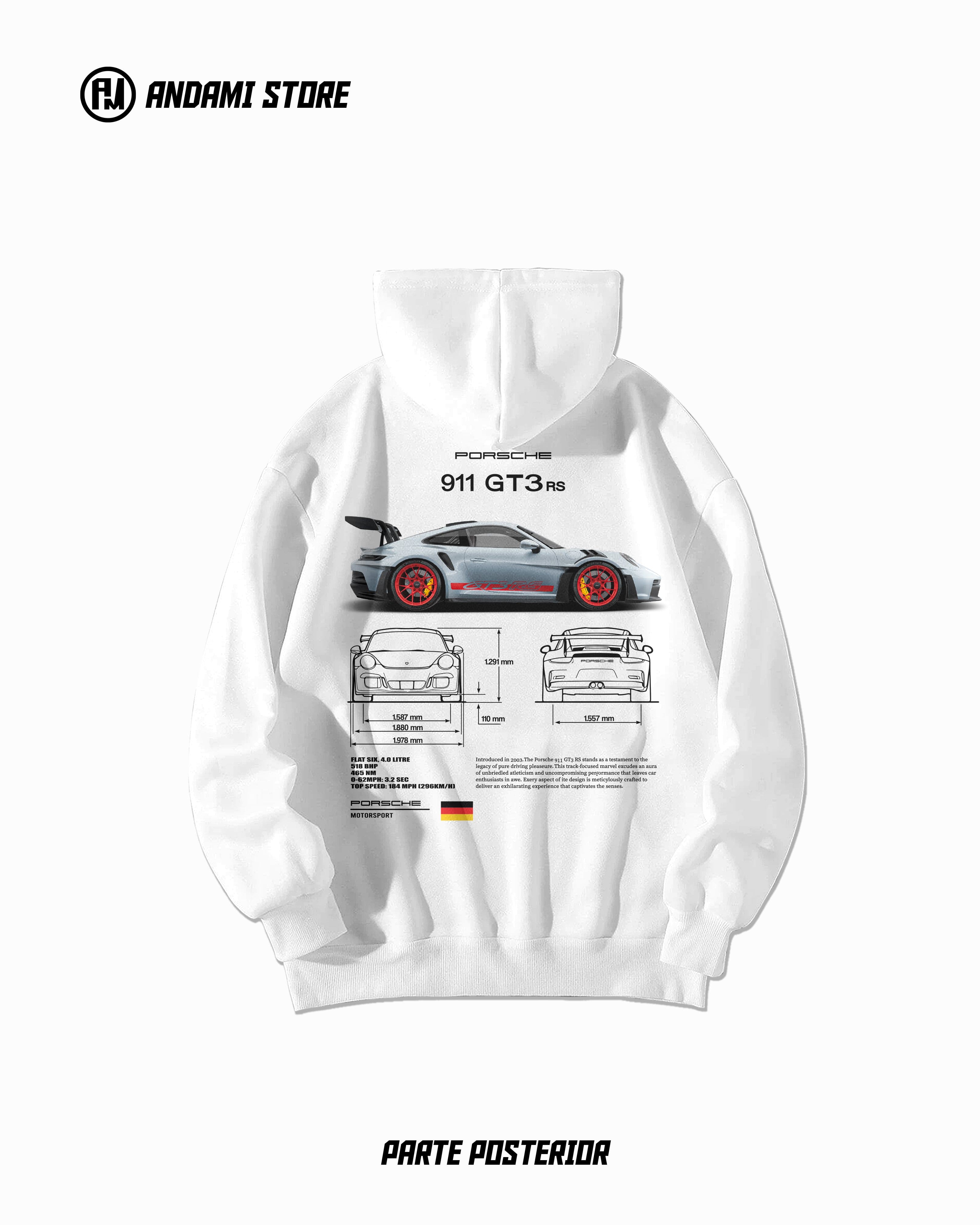 Porsche GT3 RS Motorsport Hoodie - Men's & Women's Pullover Sweatshirt for Racing Fans - Perfect for Casual Wear, Car Enthusiast Gifts & Track Day Events