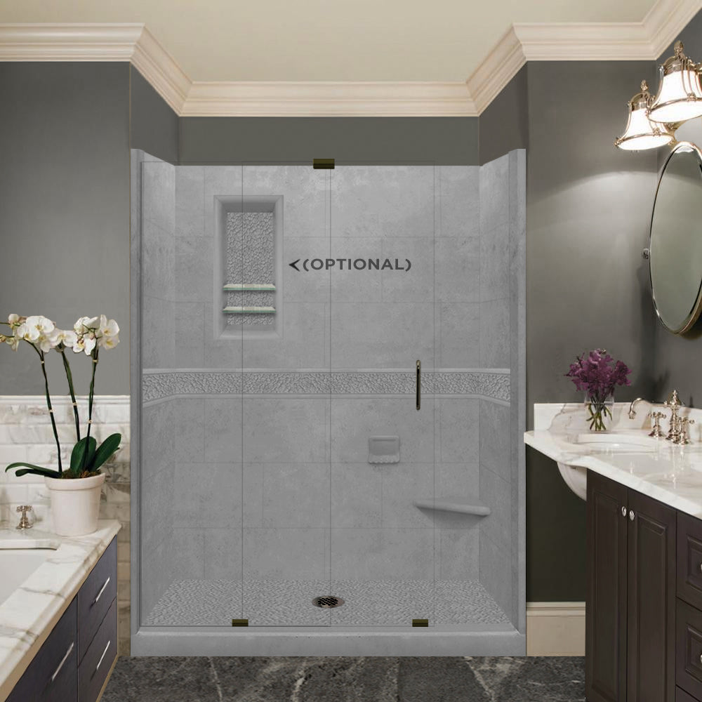 60 Alcove Wet Cement Sistine Stone & Pebble Stone Accent - DIY Shower Remodel Kit for Bathroom Renovation, Waterproof Tile Backsplash, and Modern Home Decor