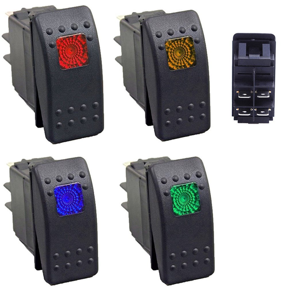 4Pcs Auto Rocker Switch with LED Indicator - 4Pin On/Off Toggle Switch for Car, Marine Boat, ATV, RV, LED Light Bar - Waterproof Dash Panel Switch for Off-Road Vehicles (Set A) - Perfect for Interior Lighting Control and Accessory Power Management