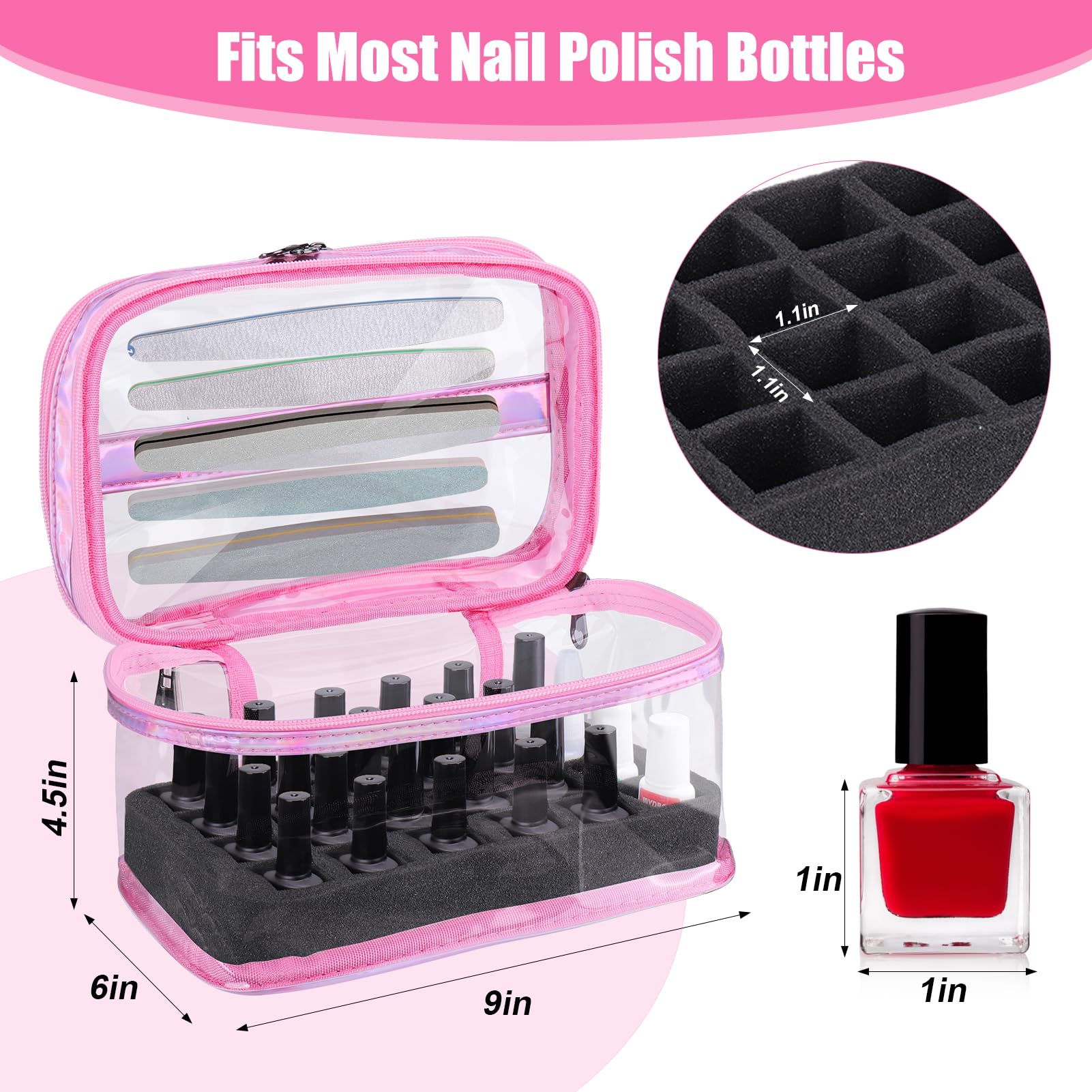 **Clear Gel Nail Polish Organizer Case - Portable Travel Nail Polish Storage Bag for Nail Techs | See-Through Nail Polish Holder Box | Nail Art Brushes & Tool Kit Display Supplies | Perfect for Salon, Travel & Home Use**