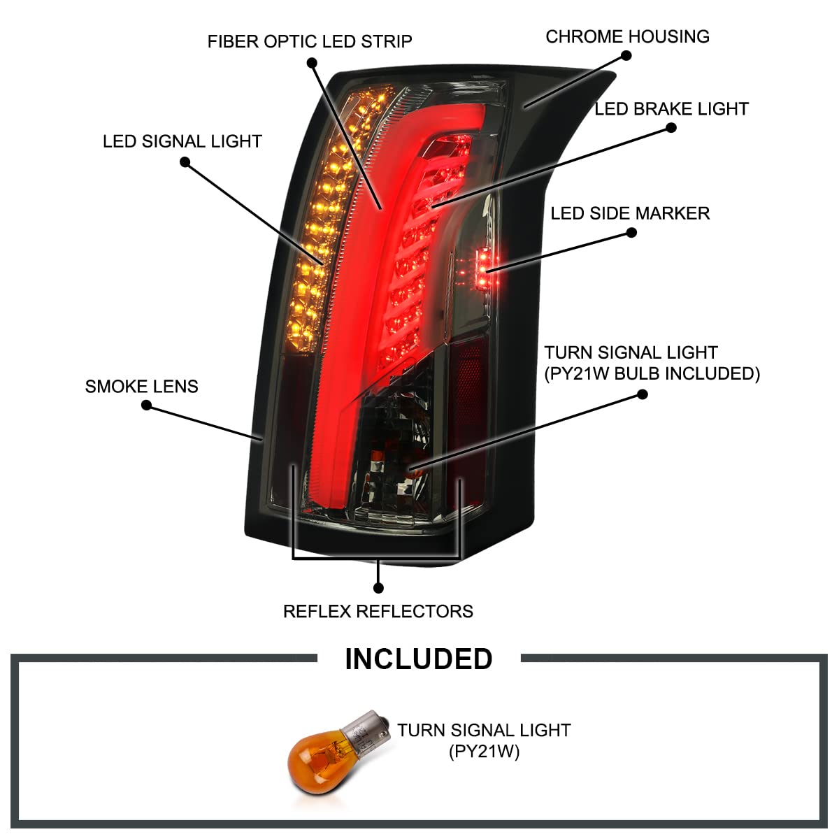 Spec-D Tuning Smoke LED Tail Lights for 2003-2007 Cadillac CTS - Left & Right Pair Assembly - Enhanced Visibility & Style for Night Driving & Car Shows