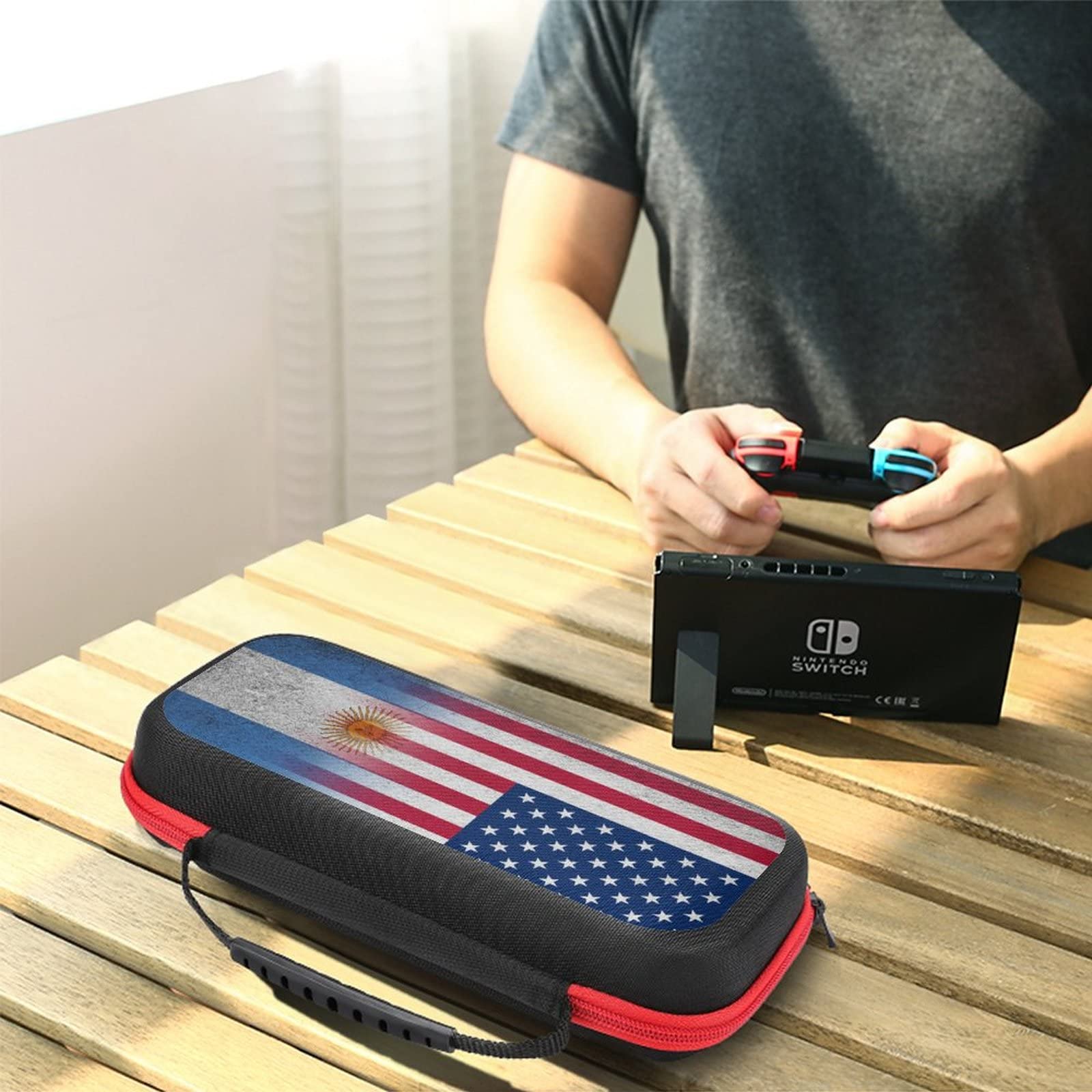 USA & Argentina Flag Nintendo Switch Carrying Case - Portable Travel Cover with 20 Game Card Slots | Perfect for Gaming On-The-Go & Travel Accessories