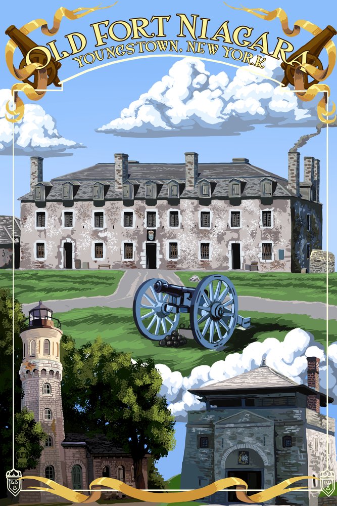 Vintage Old Fort Niagara 33504 New York Landscape Art Print - Signed 24x36 Wall Decor Poster for Home, Office & Historic Theme Rooms