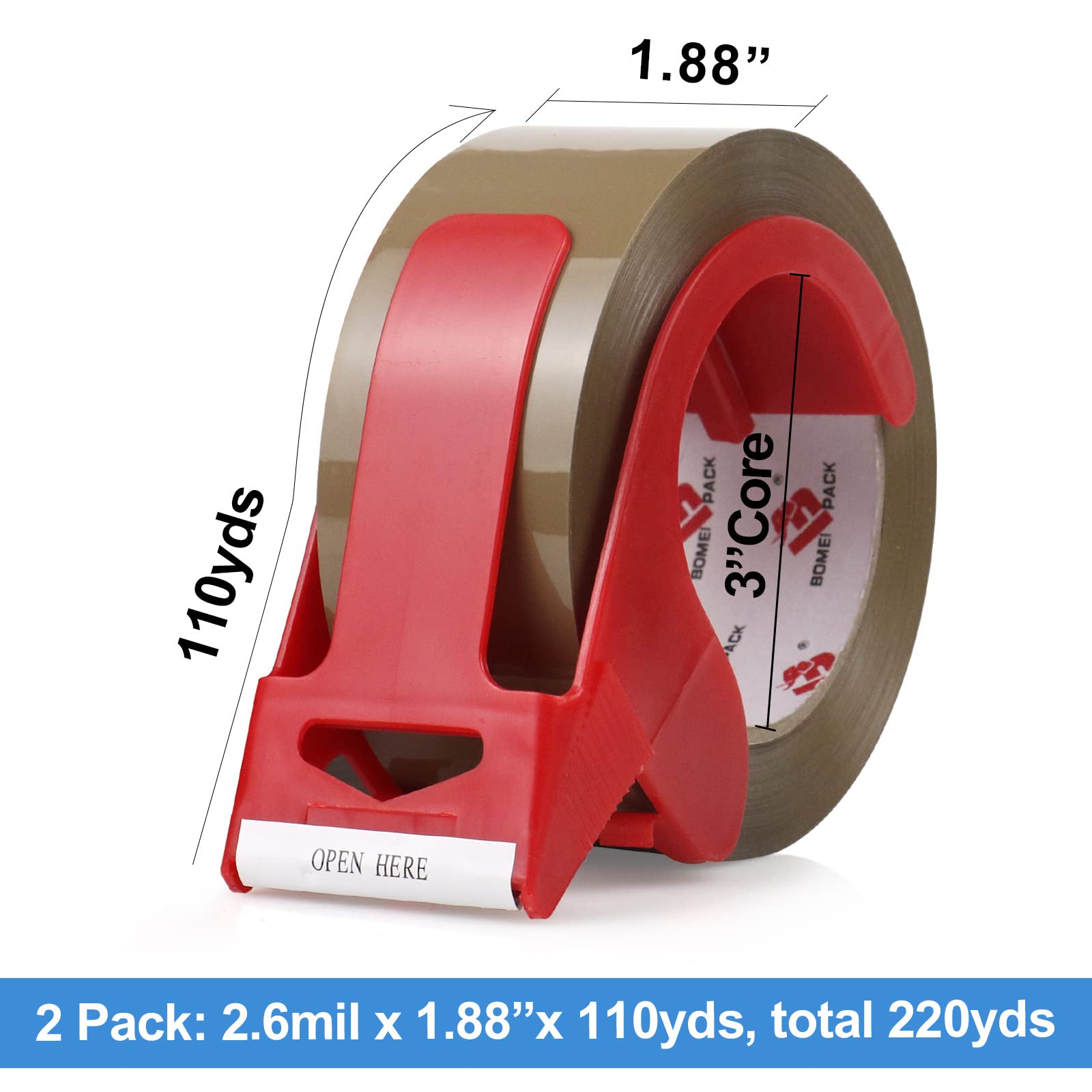 BOMEI PACK 2-Pack Brown Heavy Duty Packing Tape - 1.88