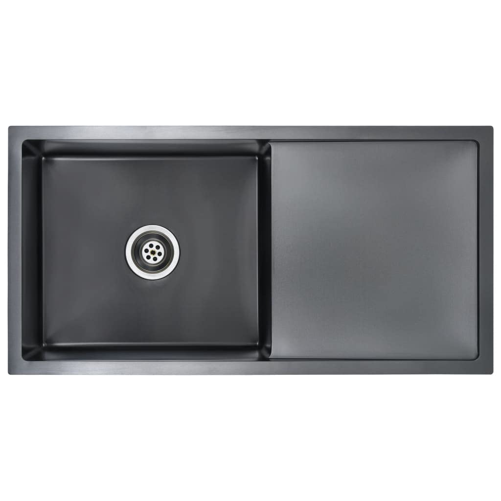 CHARMMA Handmade Black Stainless Steel Kitchen Sink with Built-in Strainer - Durable & Stylish for Modern Farmhouse, RV, and Small Apartment Kitchens