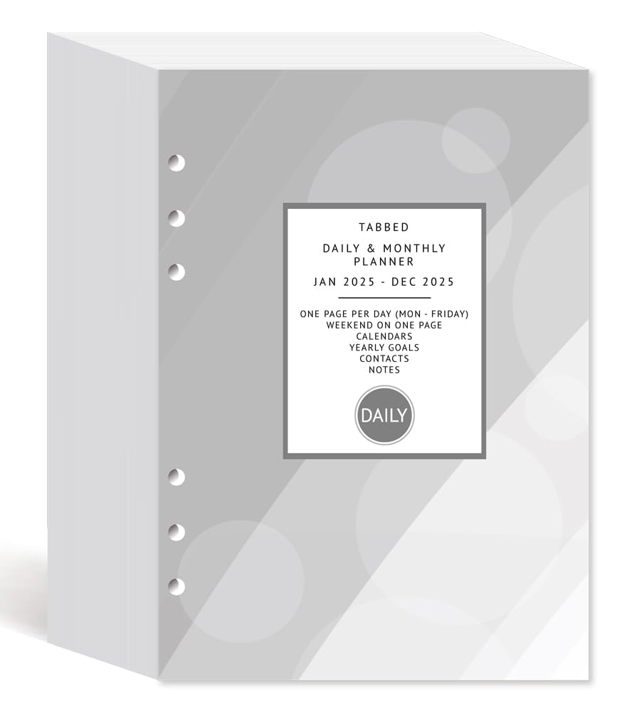 Newestor 2025 Daily Planner Refills A5 Size - Filofax Compatible Organizer with Day Appointment Schedule, To-Do List & Monthly Tabs | 6-Hole Punched for Personal & Office Productivity | Perfect for Business Professionals, Students & Home Organization