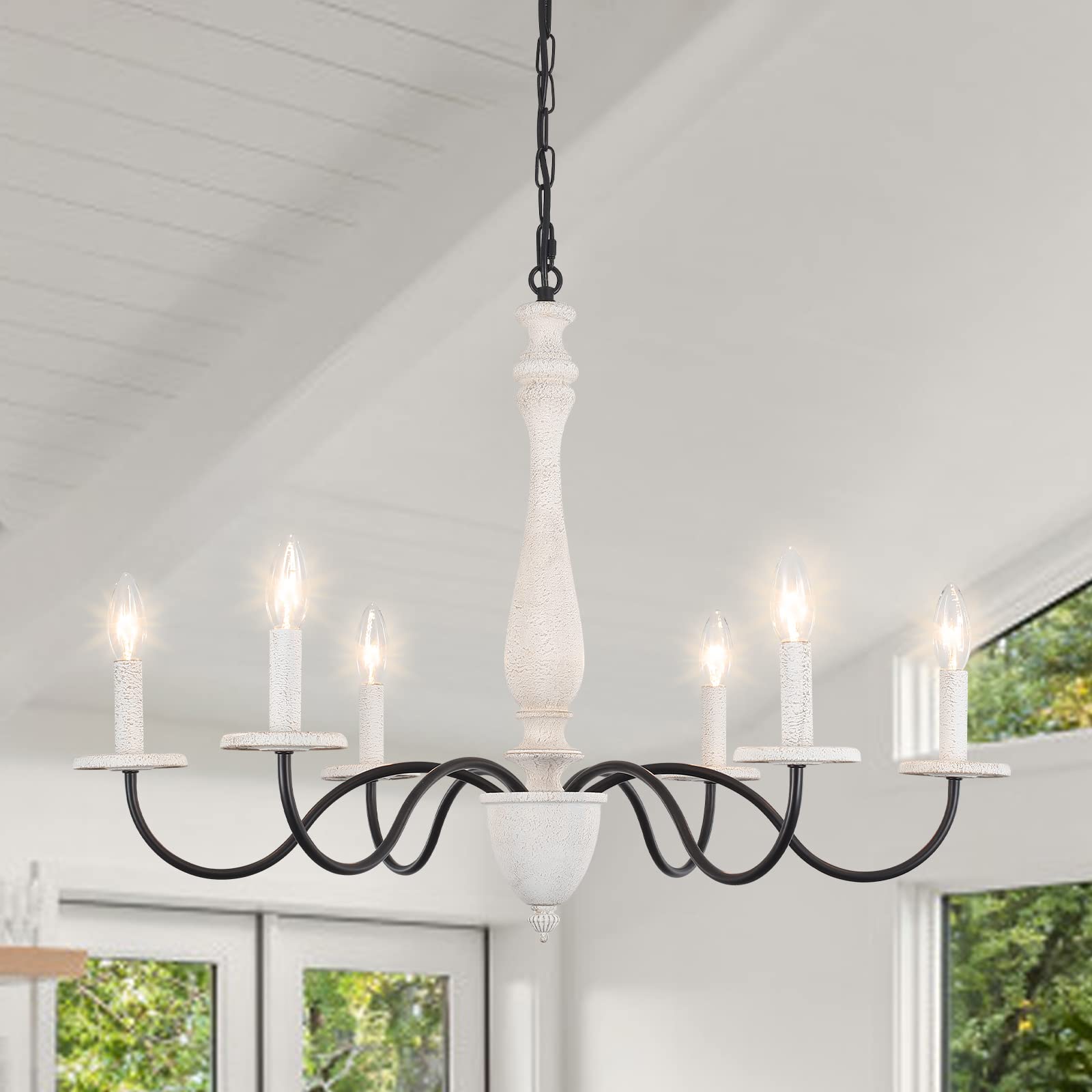 WTYUIO 6-Light Chandelier for Dining Room - Classic Candle Ceiling Pendant Light Fixture for Living Room, Kitchen Island & Entryway | Elegant Lighting for Home Decor & Dinner Parties