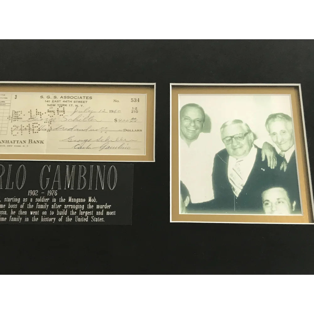 Authentic Carlo Gambino Signed Personal Check with JSA COA - Framed Mafia Crime Family Memorabilia - Perfect for Collectors, Mob History Enthusiasts & Unique Wall Decor