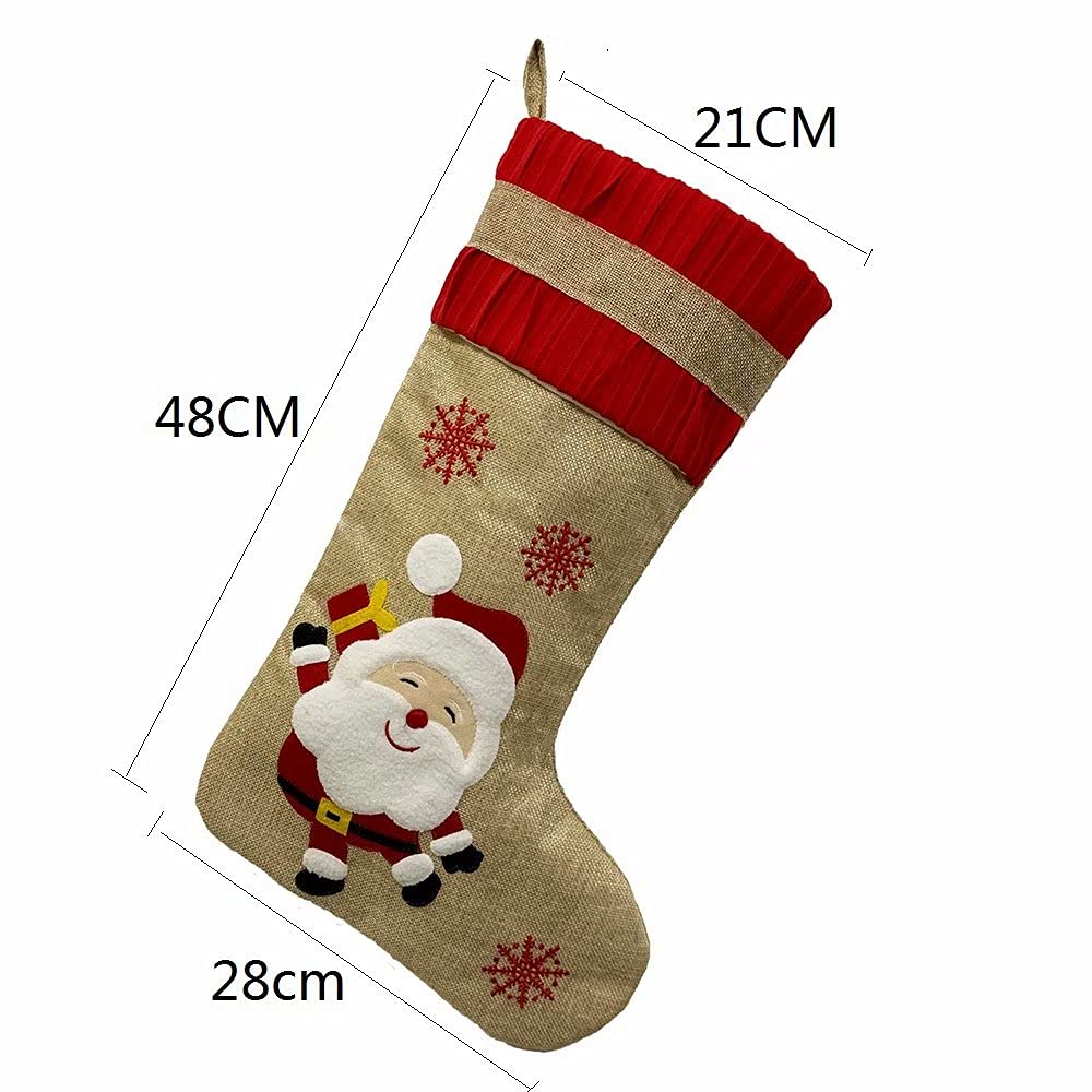 19 Inch Kerio Christmas Large Stocking - Santa Snowman Elk Snowflake Design | Fireplace Hanging Stockings | Holiday Gift Linen Bag for Family & Party Decorations | Perfect for Christmas Tree, Mantel Decor & Festive Home Decor