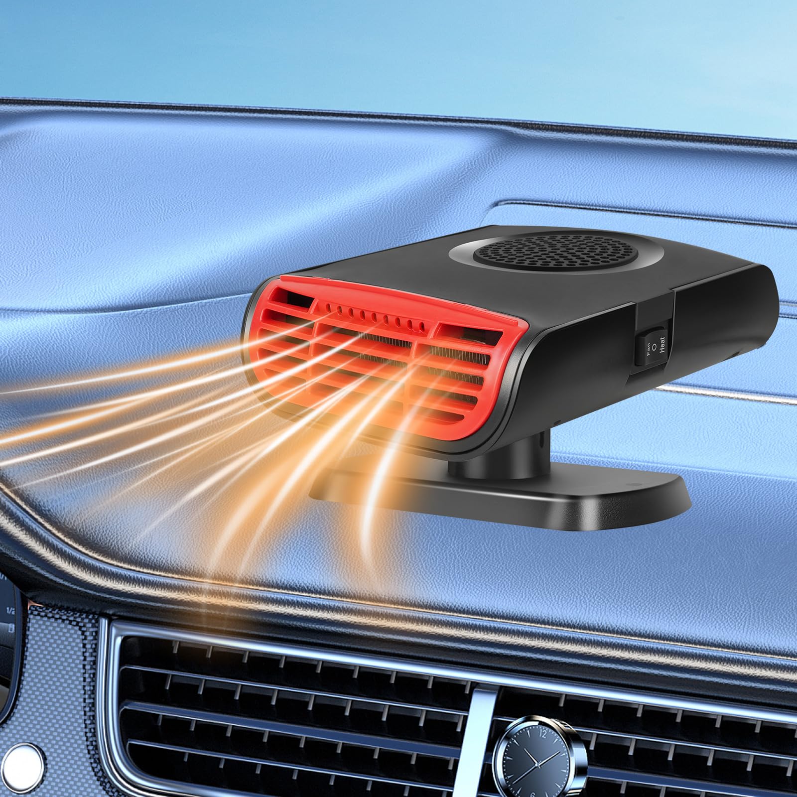 12V 150W Portable Car Heater & Defroster - Dual Function Auto Heater Fan with 360° Rotation, Cigarette Lighter Plug - Fast Defrosting & Defogging for Winter Driving, Truck Cab & Camping Use