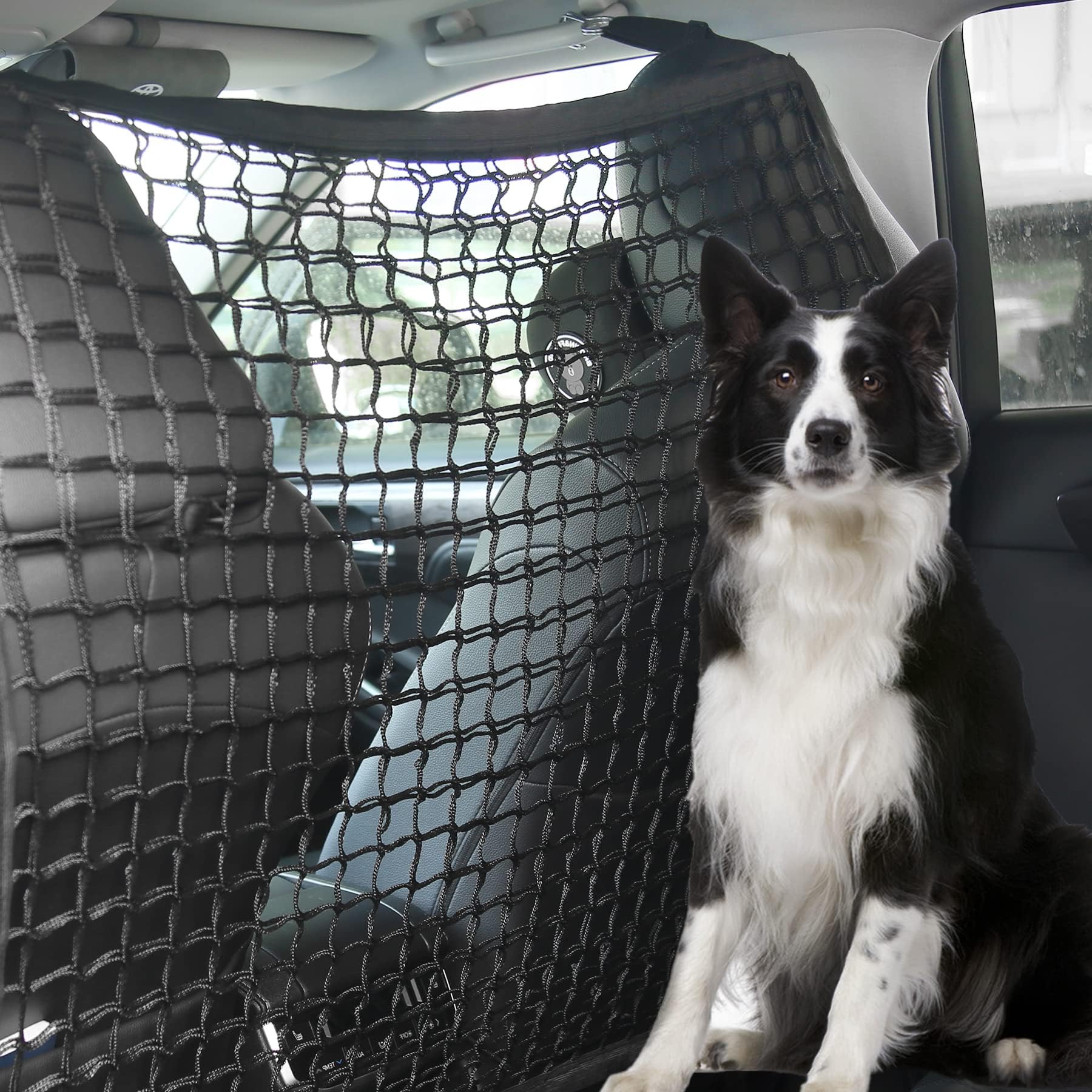 Dual Layer Pet Barrier for SUV - Adjustable Dog Car Net with Bungee Cords (35.43