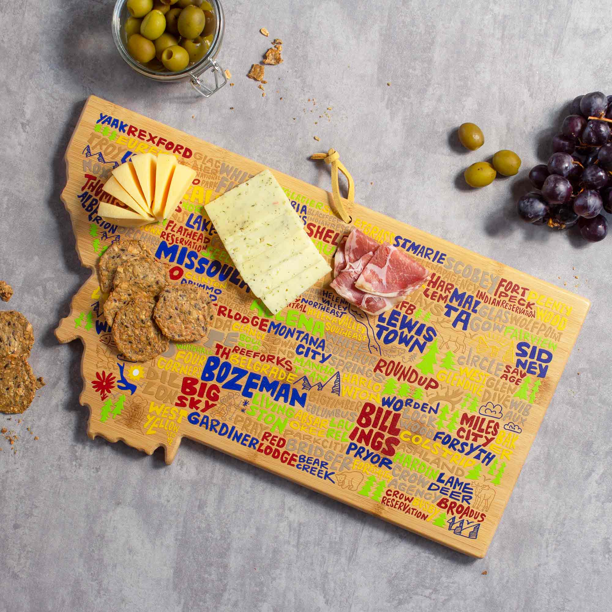 Montana Wood Cutting Board with Handcrafted Artwork by Wander on Words™ - Perfect for Kitchen, Dining & Home Decor