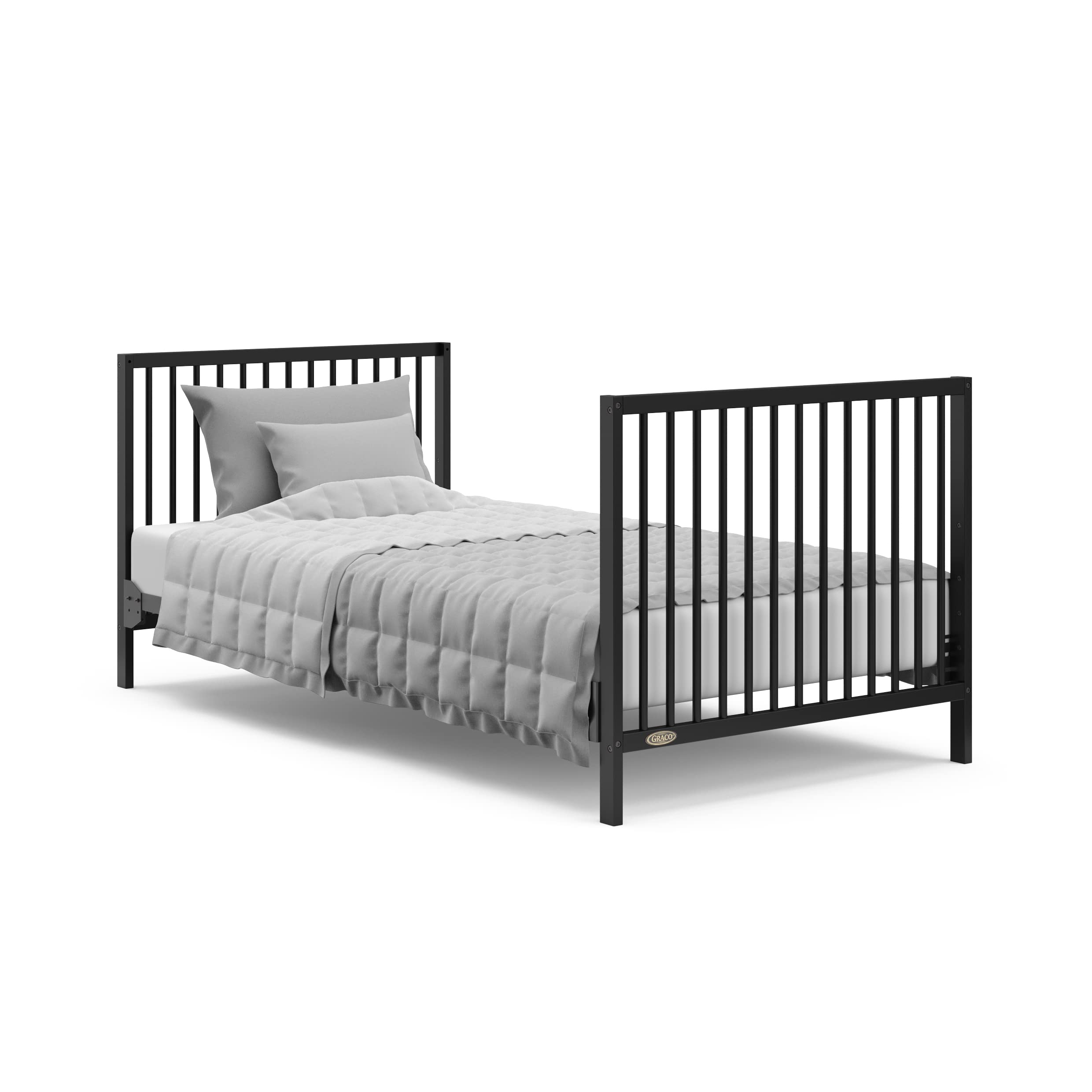 Graco Teddi 4-in-1 Convertible Mini Crib with Waterproof Mattress - GREENGUARD Gold Certified, Compact Nursery Bed for Small Spaces, Easy 30-Min Assembly (Black) | Perfect for Apartments, Daycares & Travel | Includes 2.75-Inch Mattress