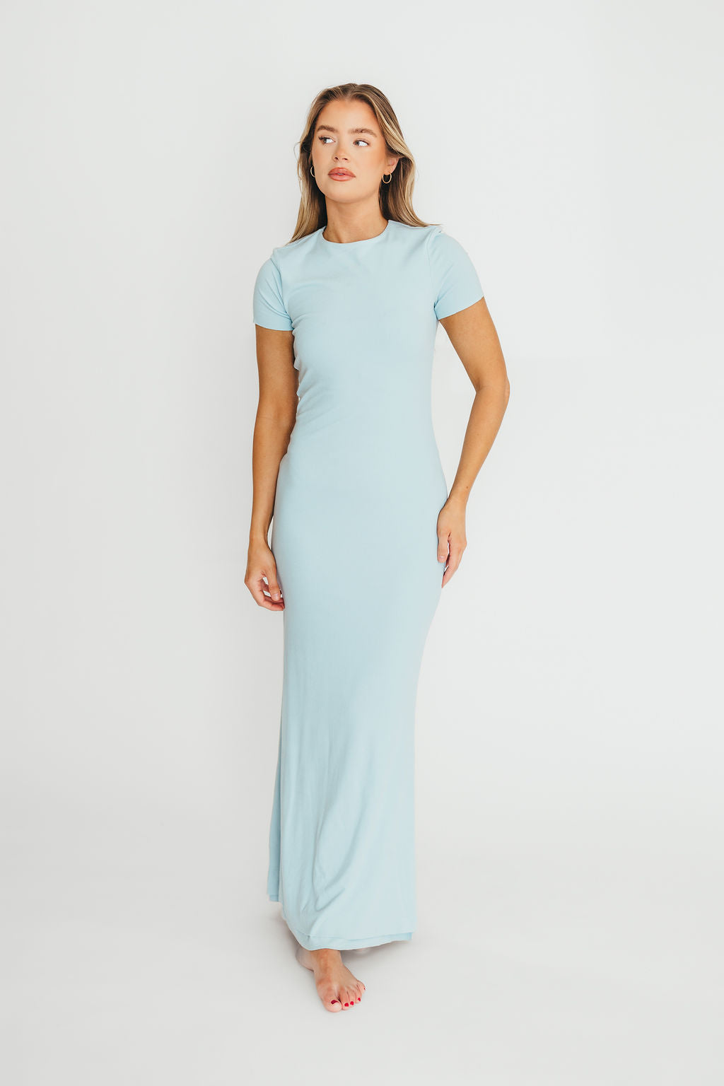 Charlie Ribbed Maxi Dress in Baby Blue - Bump Friendly Maternity Dress for Pregnancy, Nursing & Postpartum | Perfect for Baby Showers, Beach Vacations & Summer Outfits