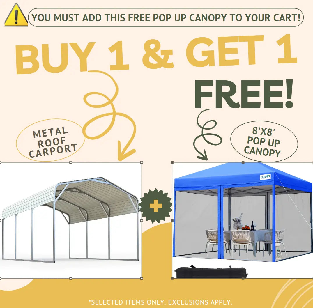 Heavy Duty White Metal Roof Car Canopy - Durable Shelter for Vehicles, Outdoor Parking, and RV Protection
