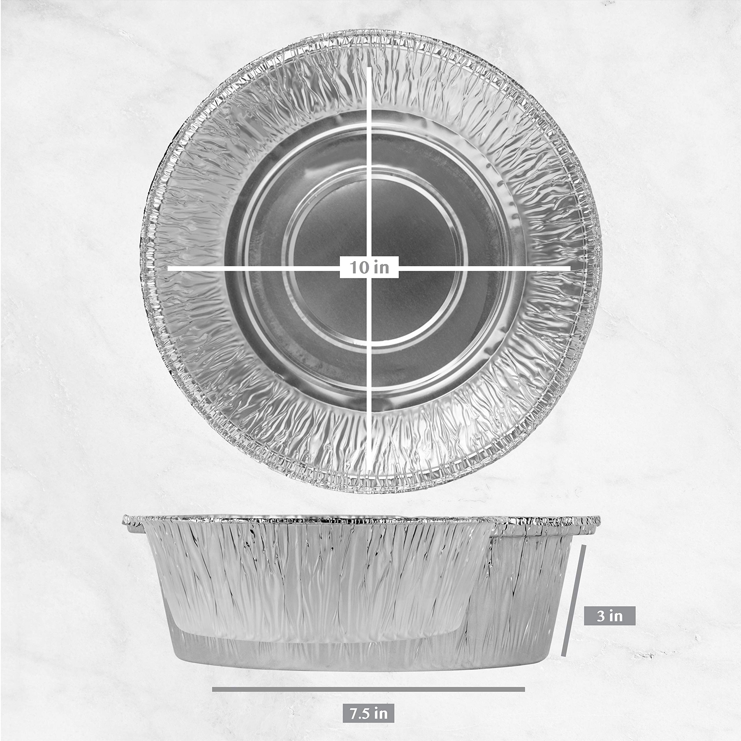 PLASTICPRO 10-Inch Round Deep Disposable Aluminum Foil Pans - Oven, Freezer & Microwave Safe - Perfect for Baking, Cooking, Roasting, Meal Prep & Food Storage (Pack of 10) - Ideal for Parties, BBQs, Thanksgiving & Leftovers