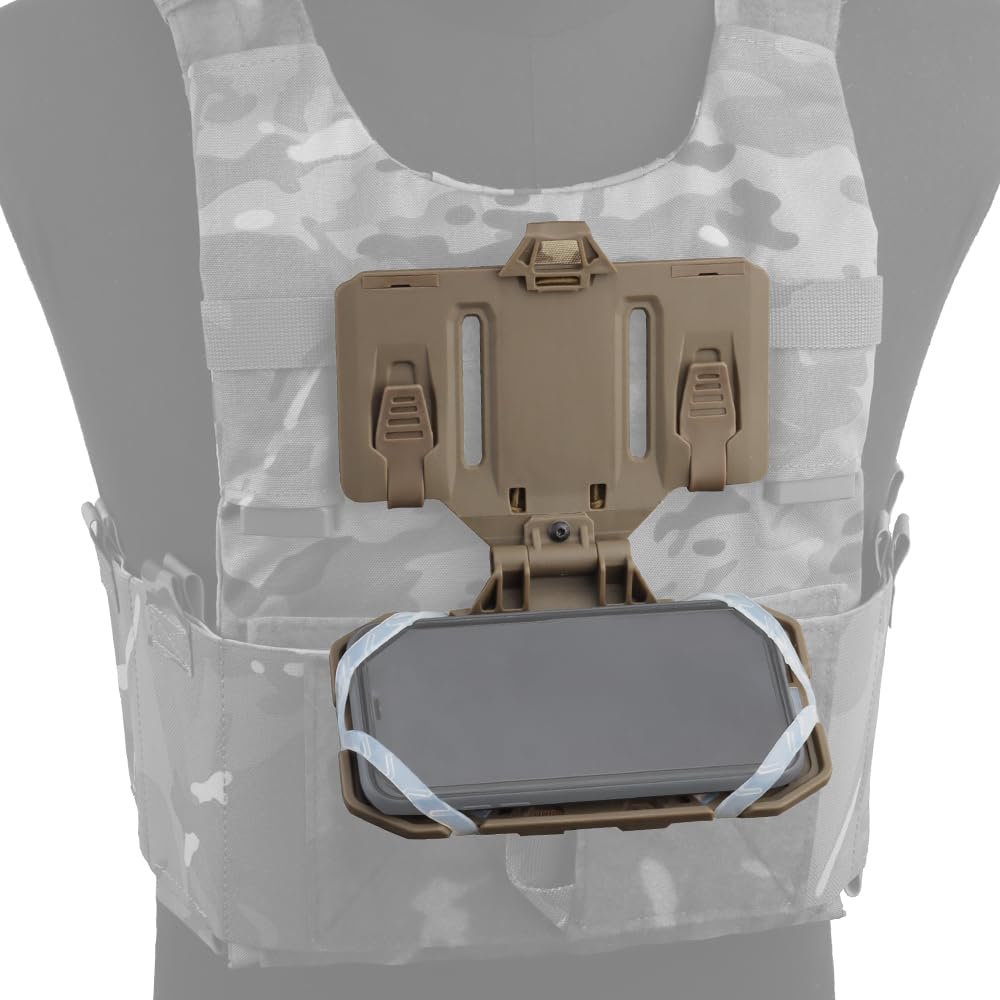 Tactical Vest Phone Holder - Universal Foldable Chest Mount for Cell Phone (4.7-6.7 Inch) | Molle Compatible Plate Carrier Navigation Board | Perfect for Hiking, Airsoft & Outdoor Activities