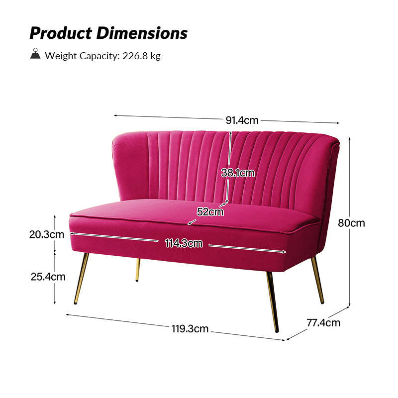 Bariana Velvet Loveseat - Soft & Luxurious Small Couch for Living Room, Bedroom, or Office - Perfect for Cozy Seating & Home Decor