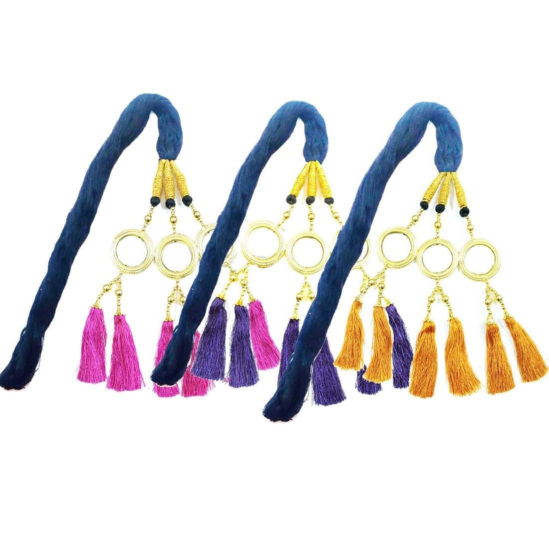 SIYAA Punjabi Paranda/Parandi - Traditional Indian Hair Braid Accessory for Women & Girls | Blue Tassel Hair Extension for Weddings, Festivals & Cultural Events (Parandi Choti)