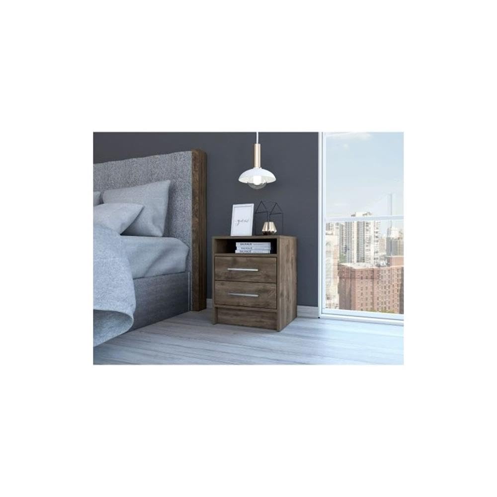 TUHOME Eter Nightstand - Modern Brown Engineered Wood Bedside Table with Drawer | Perfect for Bedroom, Guest Room & Small Space Furniture