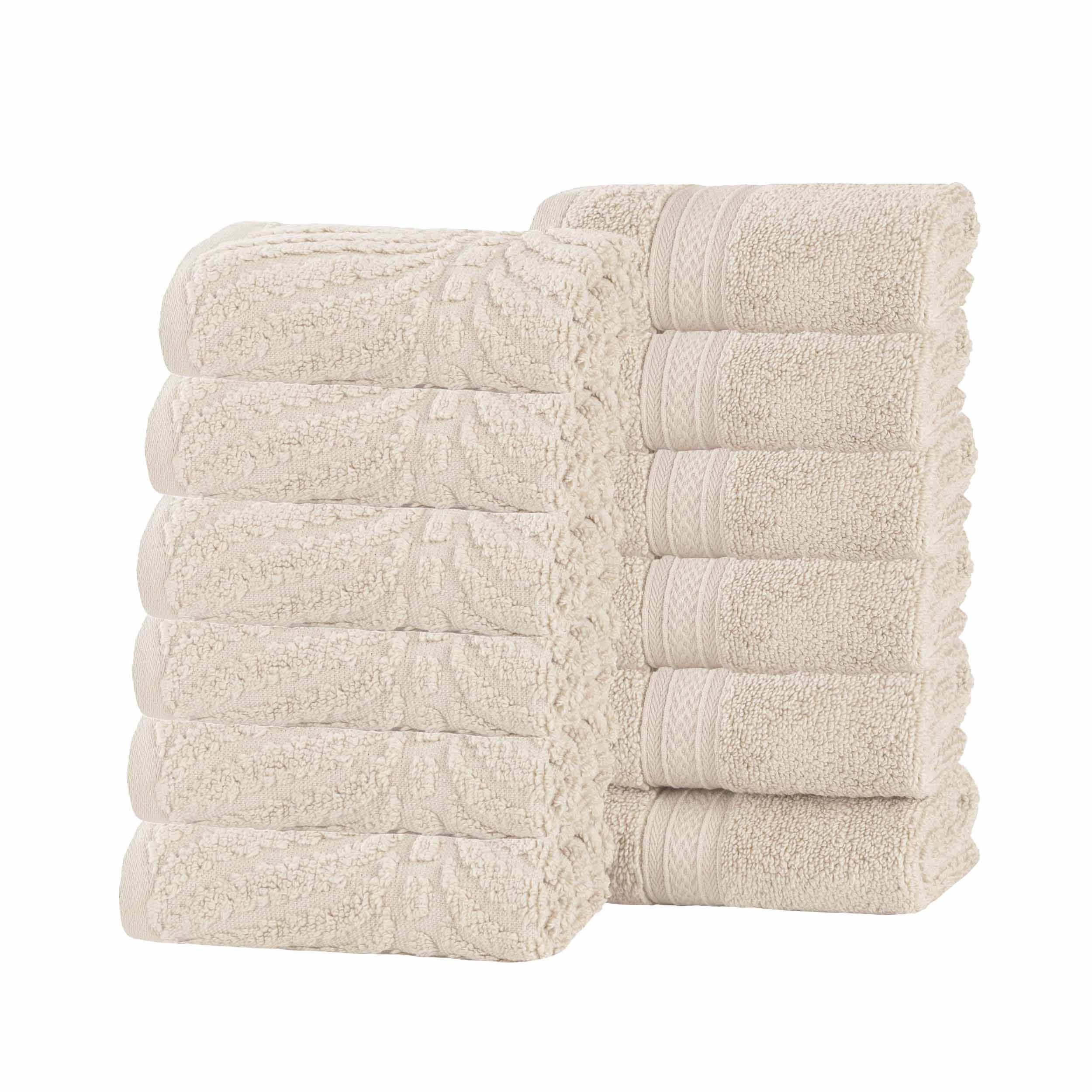 Premium Zero Twist Cotton Jacquard Chevron Face Towels - Set of 12 | Ultra Soft Bath & Hand Towels for Spa, Guest Bathroom & Luxury Home Decor