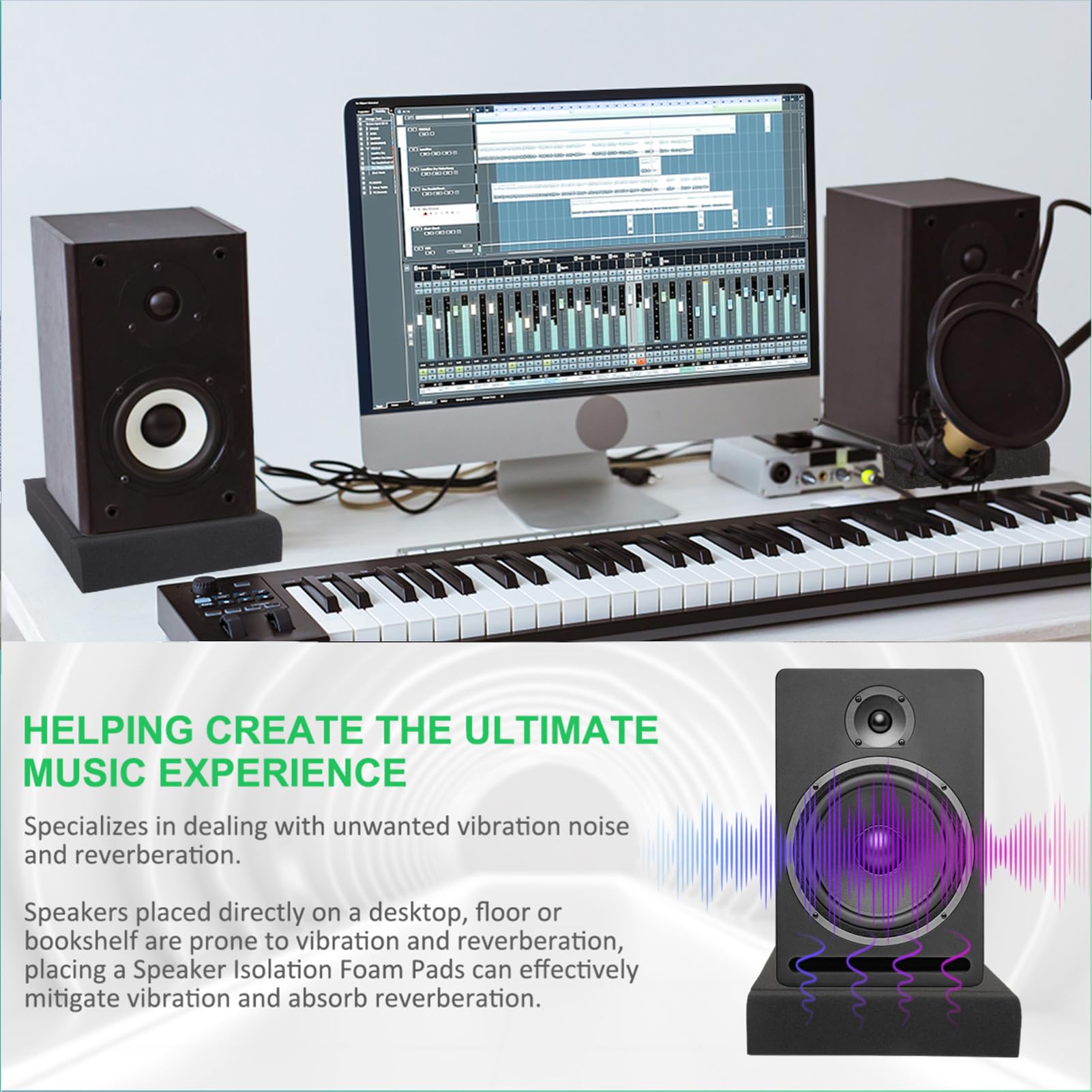 JBER 2 Pack Acoustic Isolation Pads - High Density Studio Monitor Speaker Isolation Foam for 5 Inch Speakers - Reduce Vibrations & Improve Sound Quality - Perfect for Home Studios, Recording Rooms & Music Production