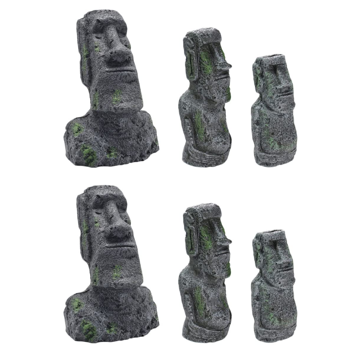 Happyyami 6-Piece Easter Island Moai Head Statue Set - Aquarium Fish Tank Ornament, Home Desktop Decor for Living Room, Office & Zen Garden - Durable Resin Figurines for Aquatic & Terrarium Scenes
